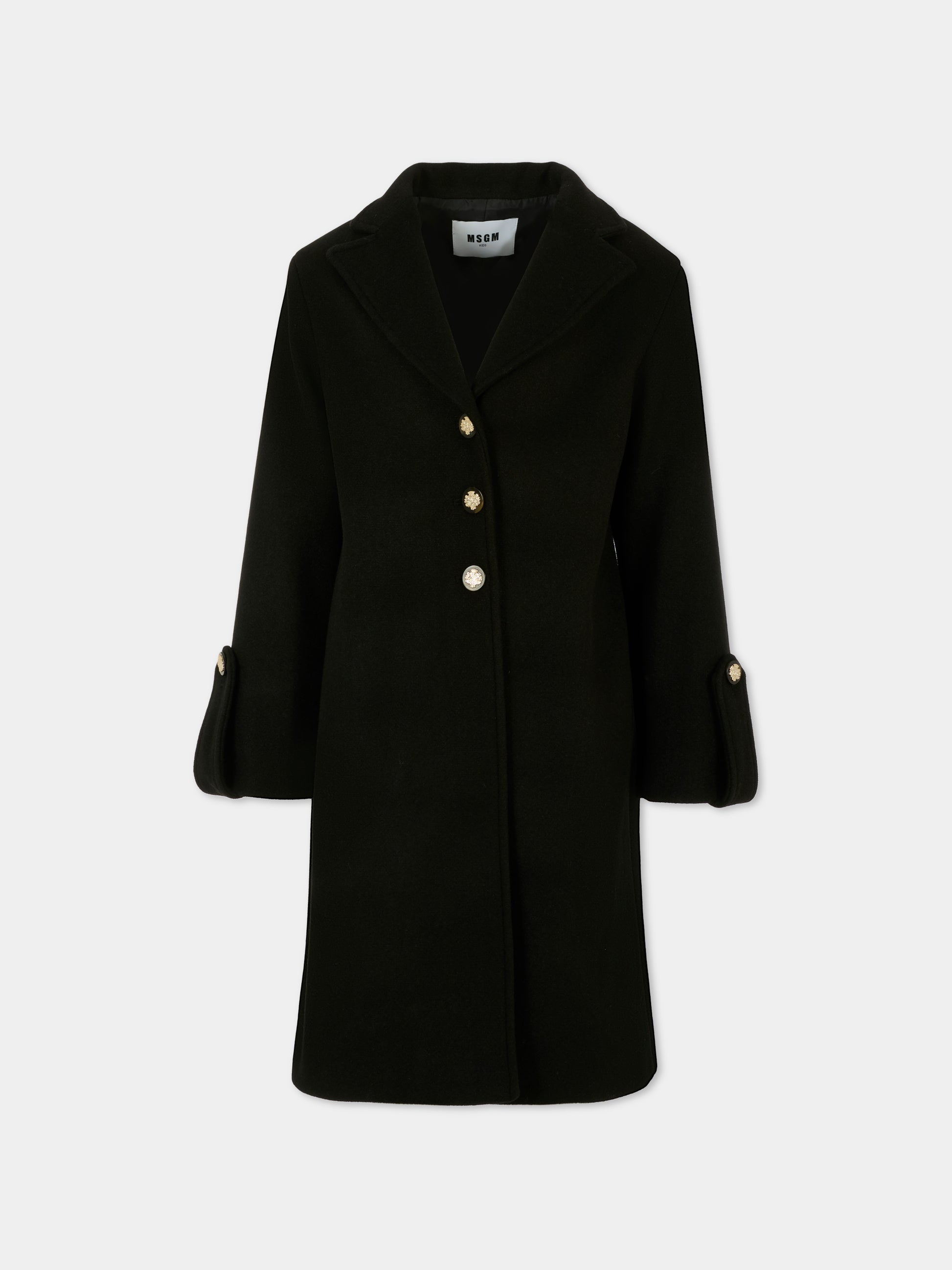 Cappotto nero per bambina con logo,Msgm Kids,F5MSJGCO114 110