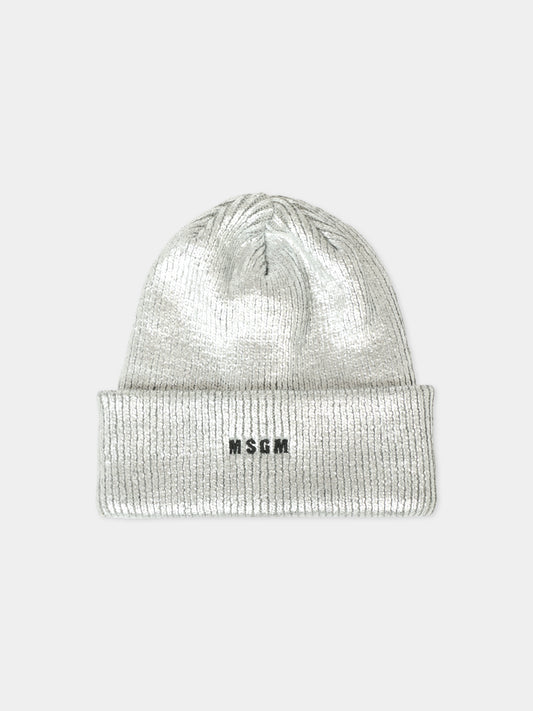 Cappello argentato per bambina con logo nero,Msgm Kids,F5MSJGHT187 122