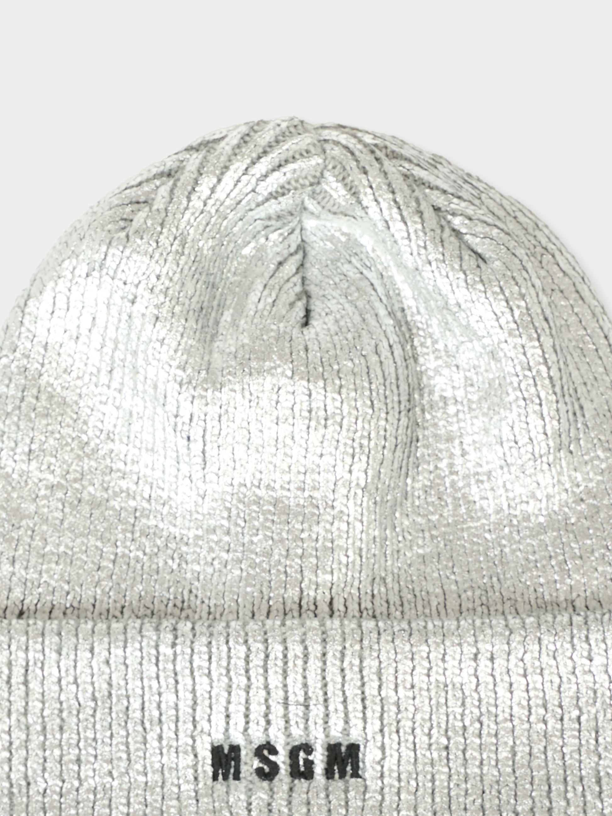 Cappello argentato per bambina con logo nero,Msgm Kids,F5MSJGHT187 122