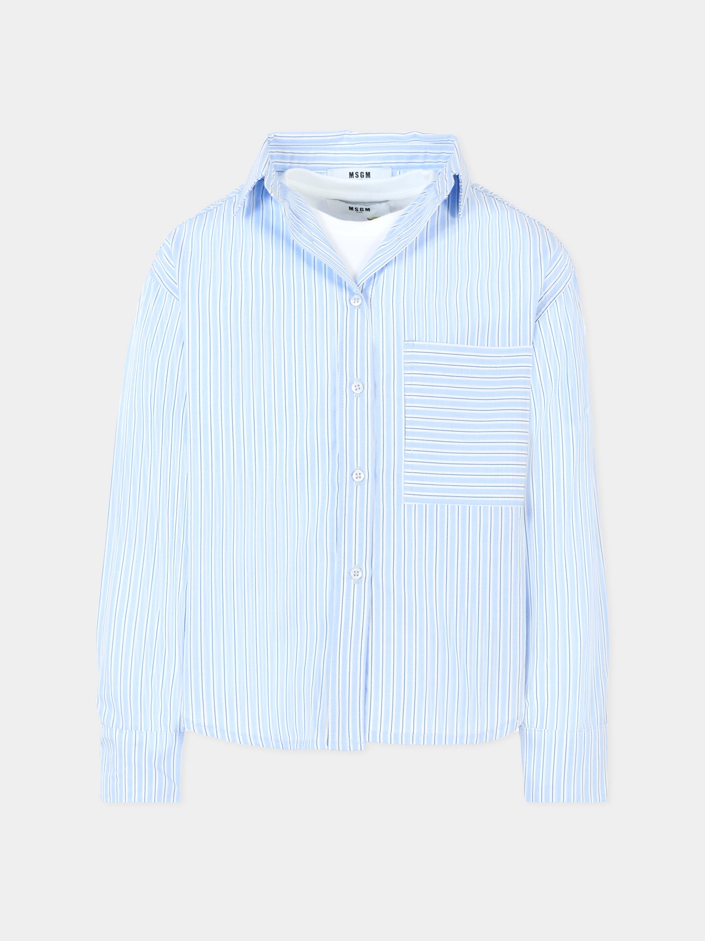 Camicia celeste per bambino con logo,Msgm Kids,F5MSJGSI116 MS053