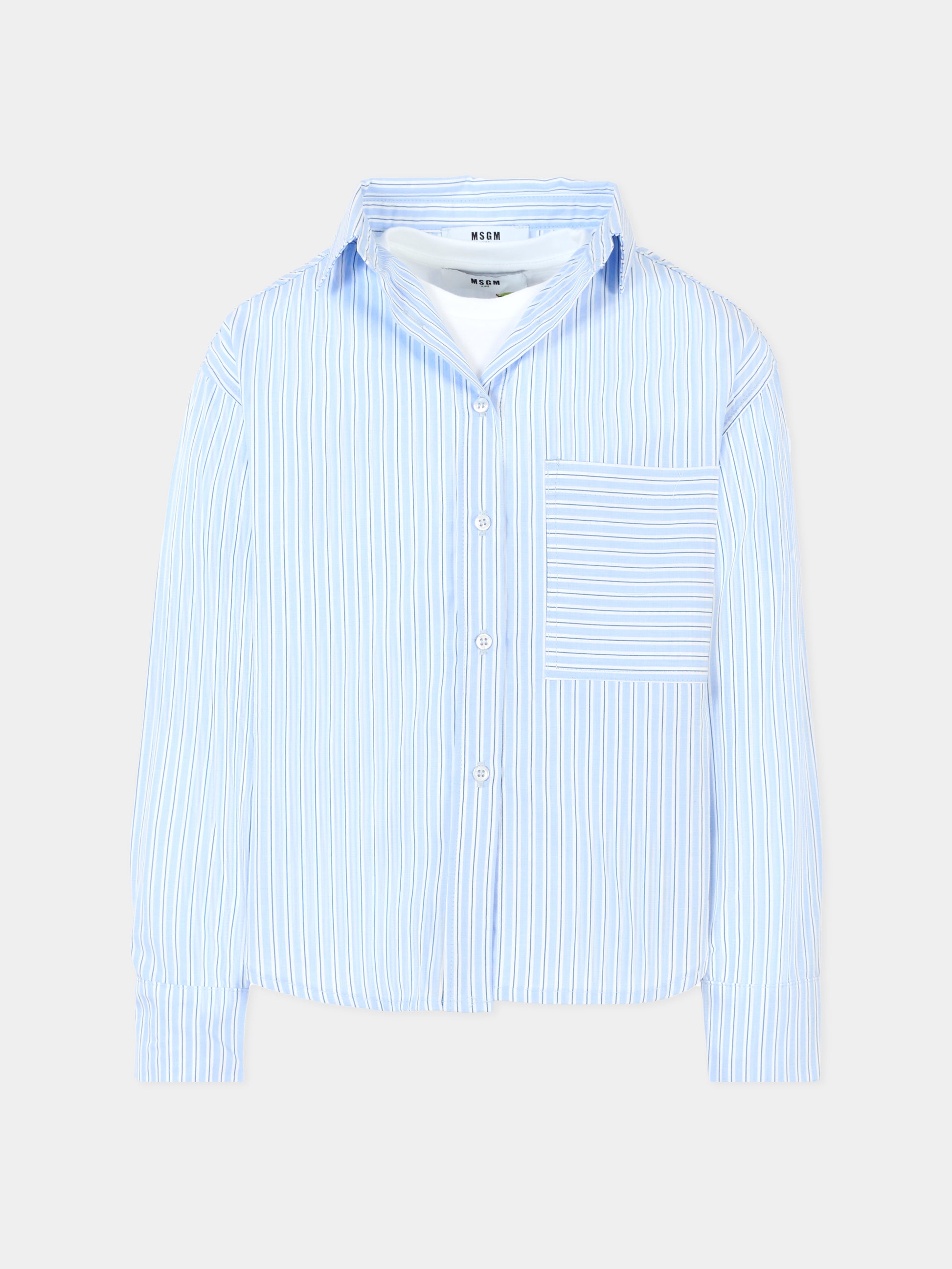 Camicia celeste per bambino con logo,Msgm Kids,F5MSJGSI116 MS053