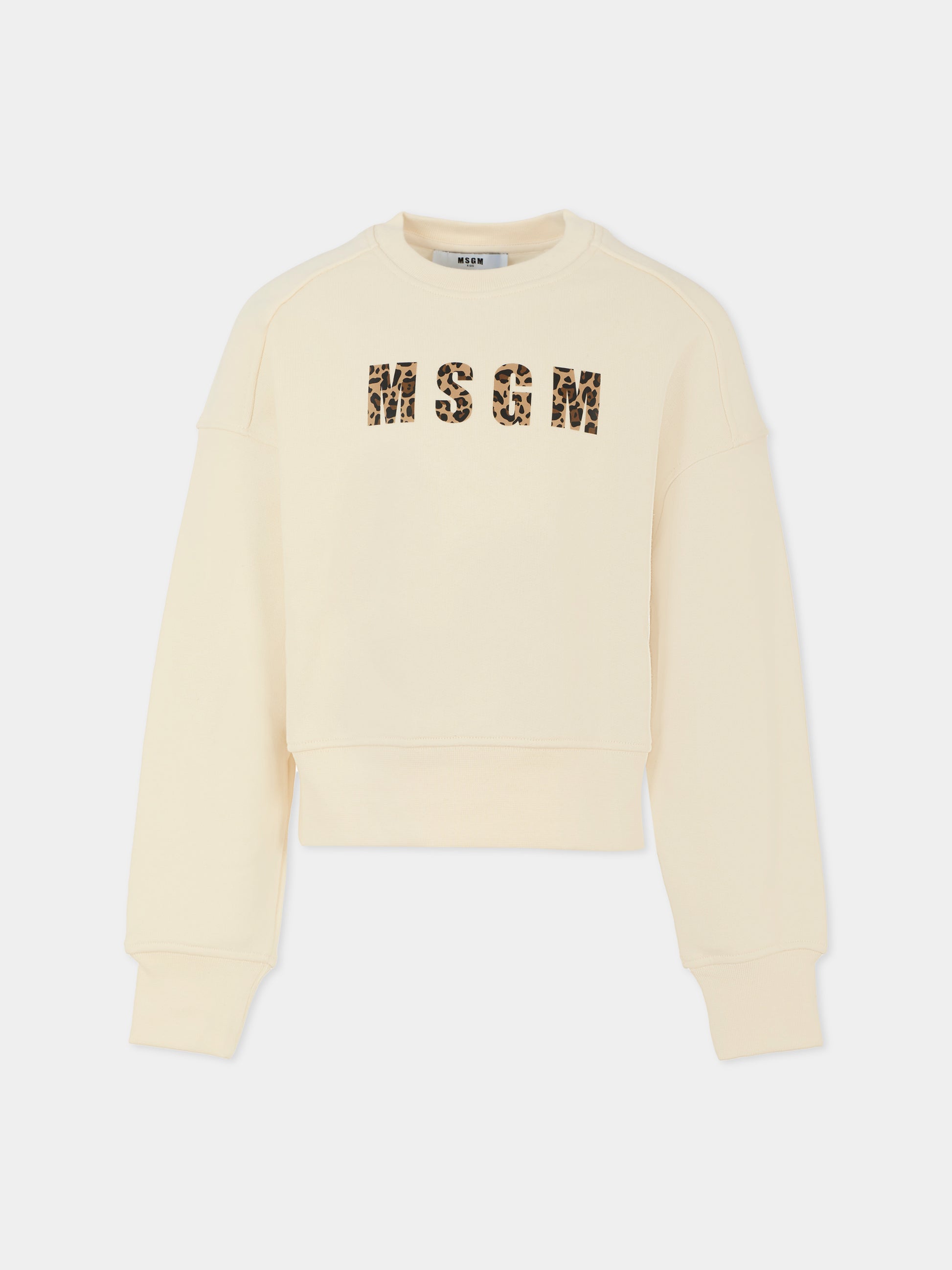 Felpa crop avorio per bambina con logo,Msgm Kids,F5MSJGSW145 MS059