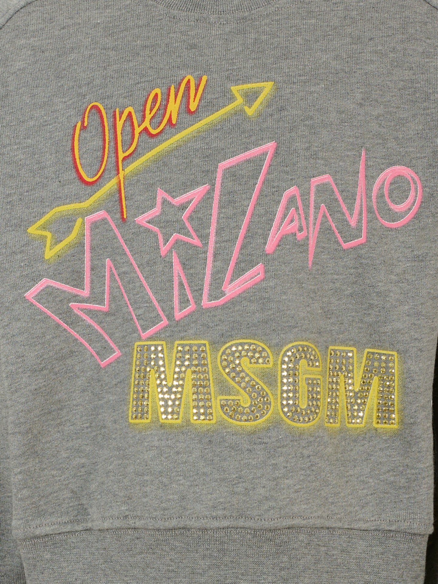 Felpa crop grigia per bambina con logo e strass,Msgm Kids,F5MSJGSW268 104