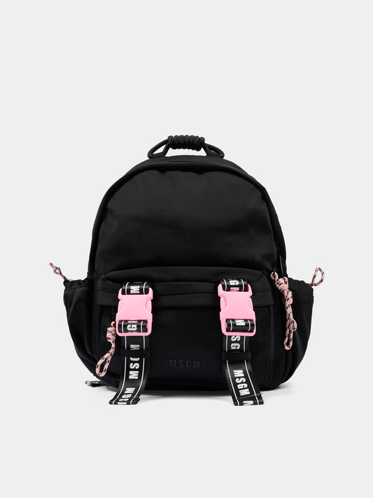 Zaino nero per bambina con logo,Msgm Kids,F5MSJUBP084 110/83