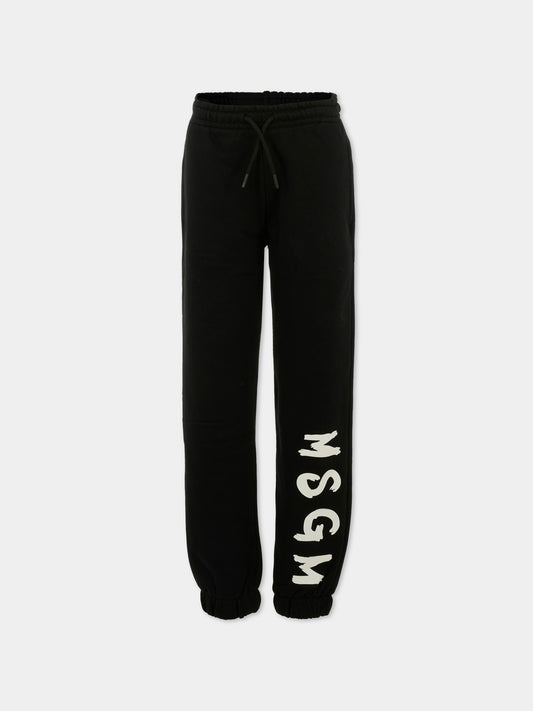 Pantaloni neri per bambini con logo bianco,Msgm Kids,F5MSJUFP024 110