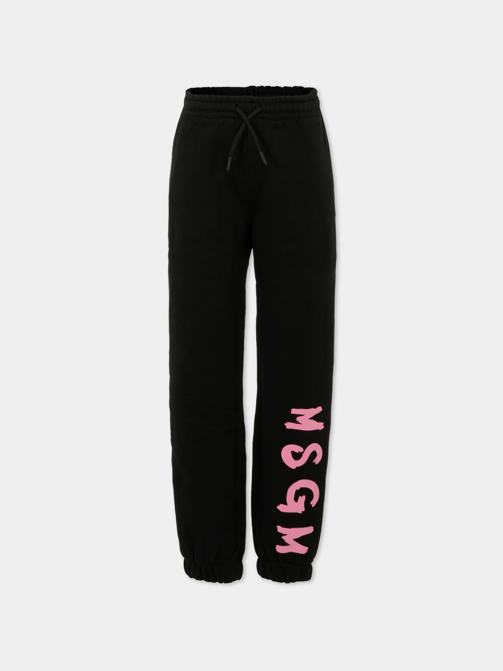 Pantaloni neri per bambina con logo rosa,Msgm Kids,F5MSJUFP024 110/83
