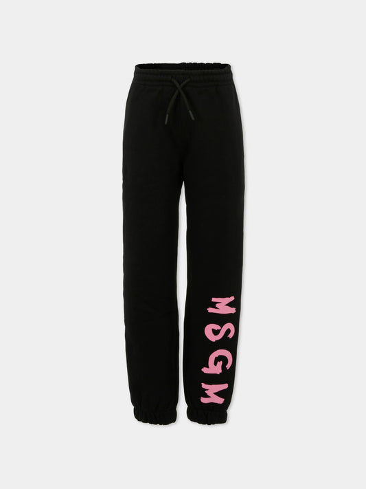 Pantaloni neri per bambina con logo rosa,Msgm Kids,F5MSJUFP024 110/83