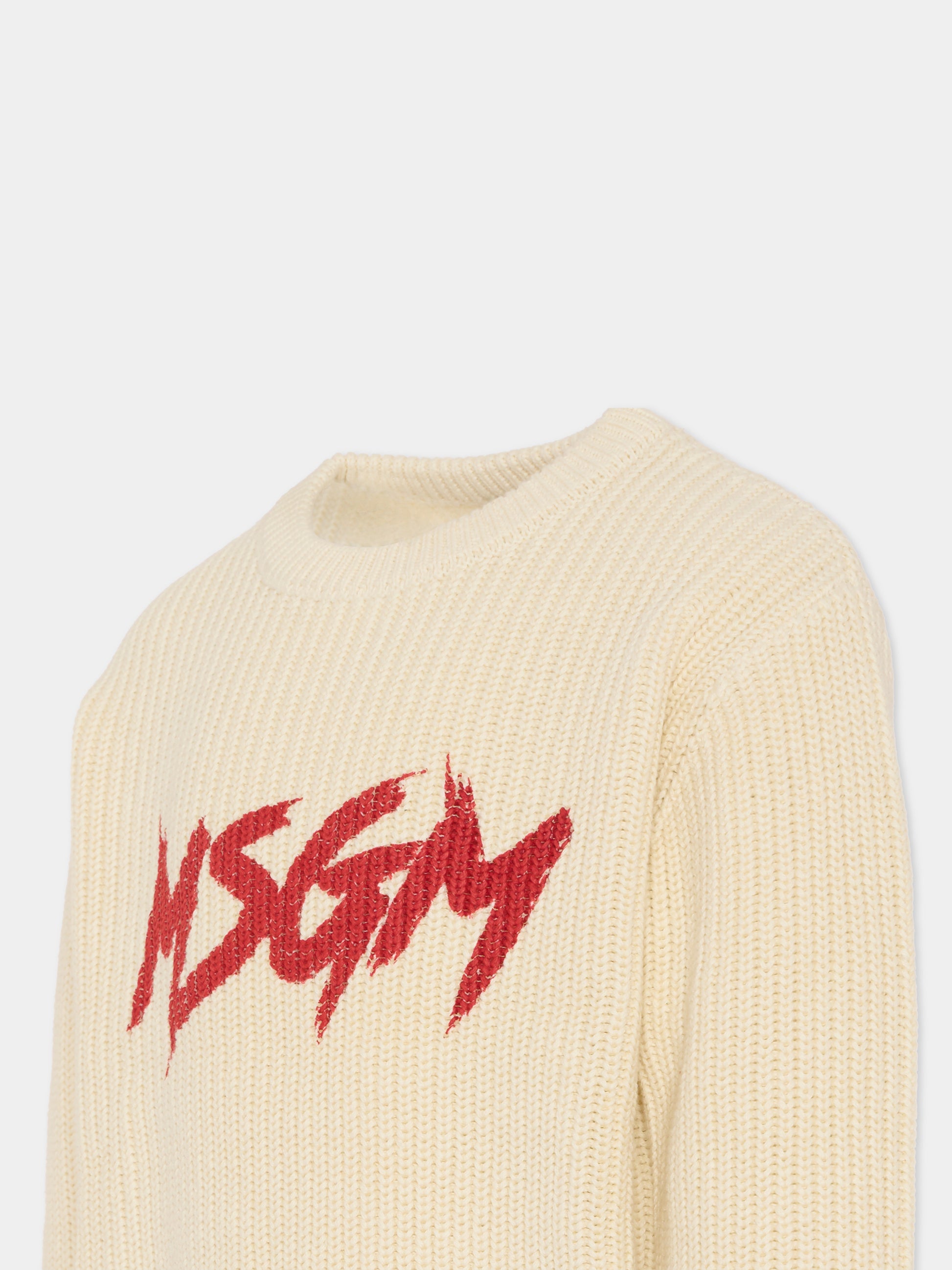 Maglione avorio per bambino con logo,Msgm Kids,F5MSJUJP090 013