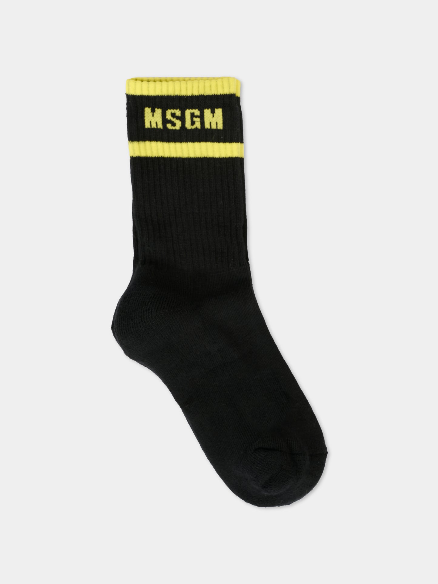 Calze nere per bambini con logo giallo,Msgm Kids,F5MSJUSO278 110/41