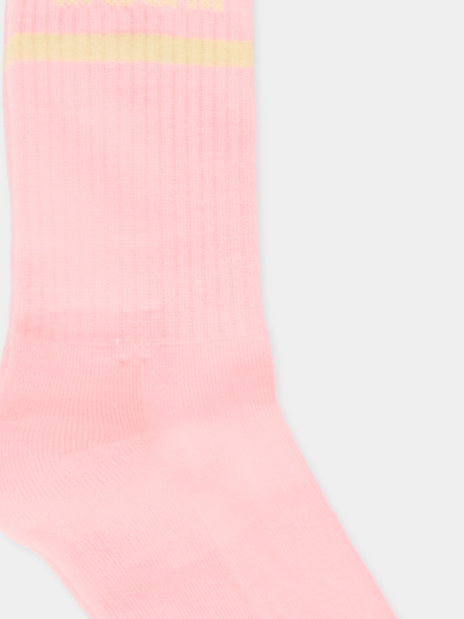 Calze rosa per bambina con logo avorio,Msgm Kids,F5MSJUSO278 MS038