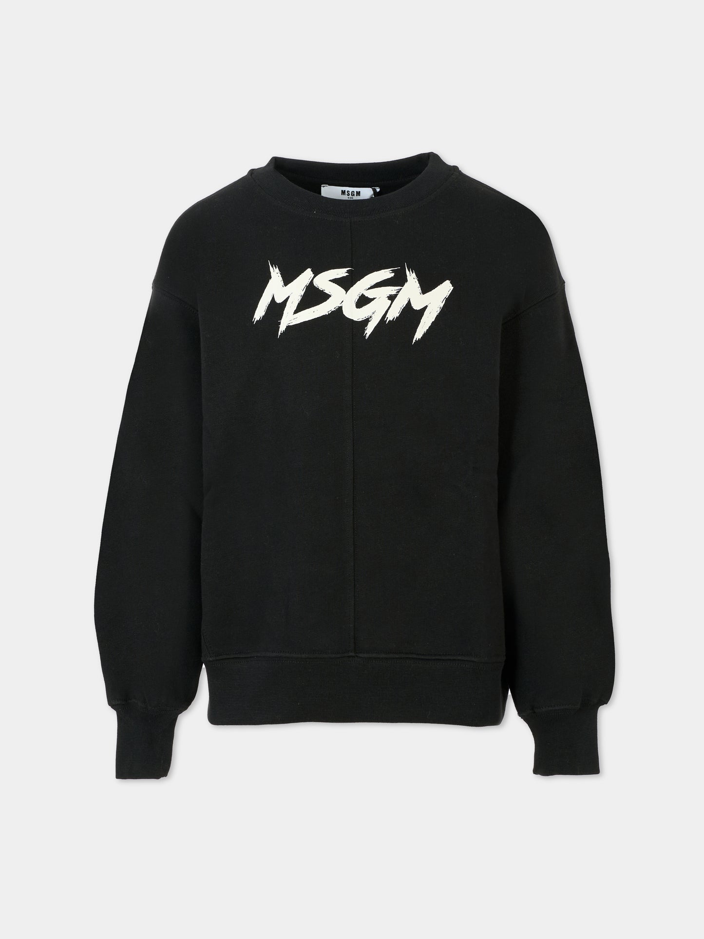 Felpa nera per bambini con logo bianco,Msgm Kids,F5MSJUSW049 110/38