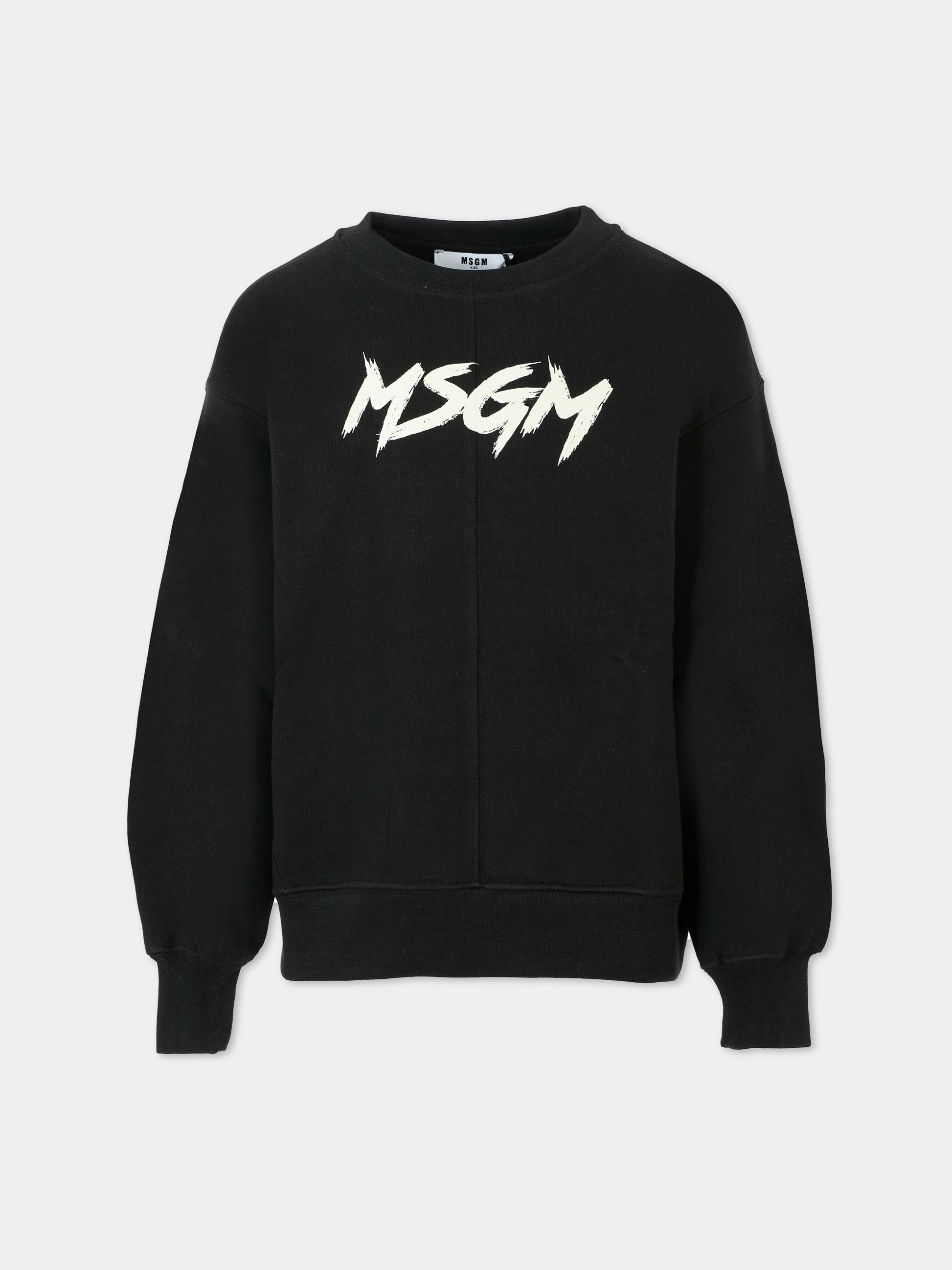 Felpa nera per bambini con logo bianco,Msgm Kids,F5MSJUSW049 110/38