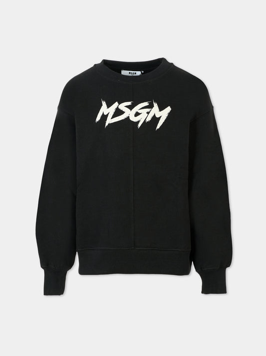 Felpa nera per bambini con logo bianco,Msgm Kids,F5MSJUSW049 110/38