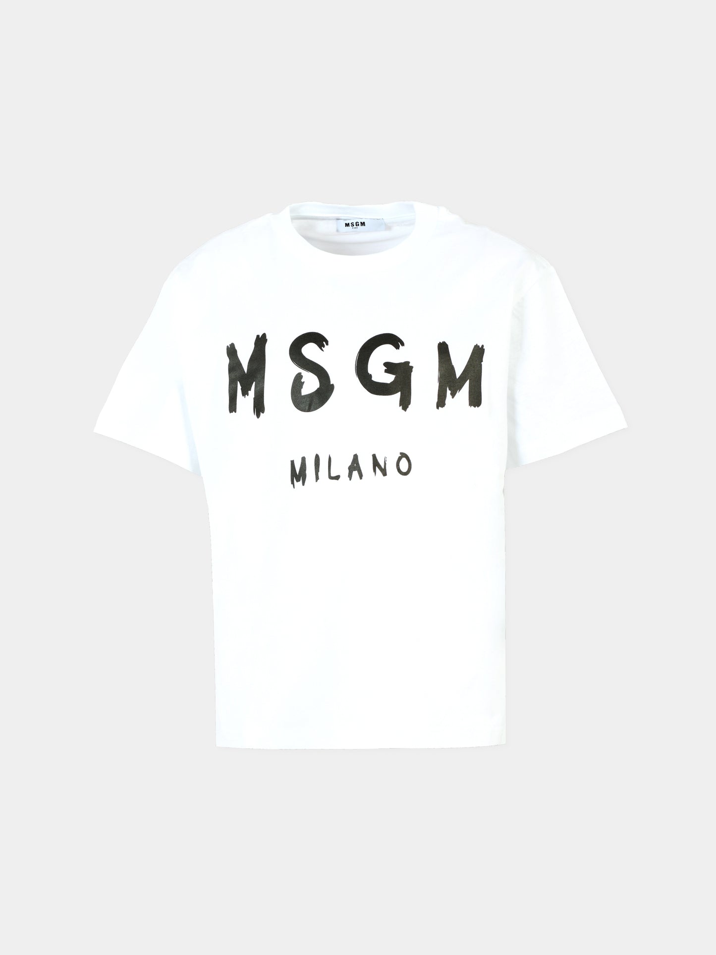 T-shirt bianca per bambini con logo nero,Msgm Kids,F5MSJUTH007 001