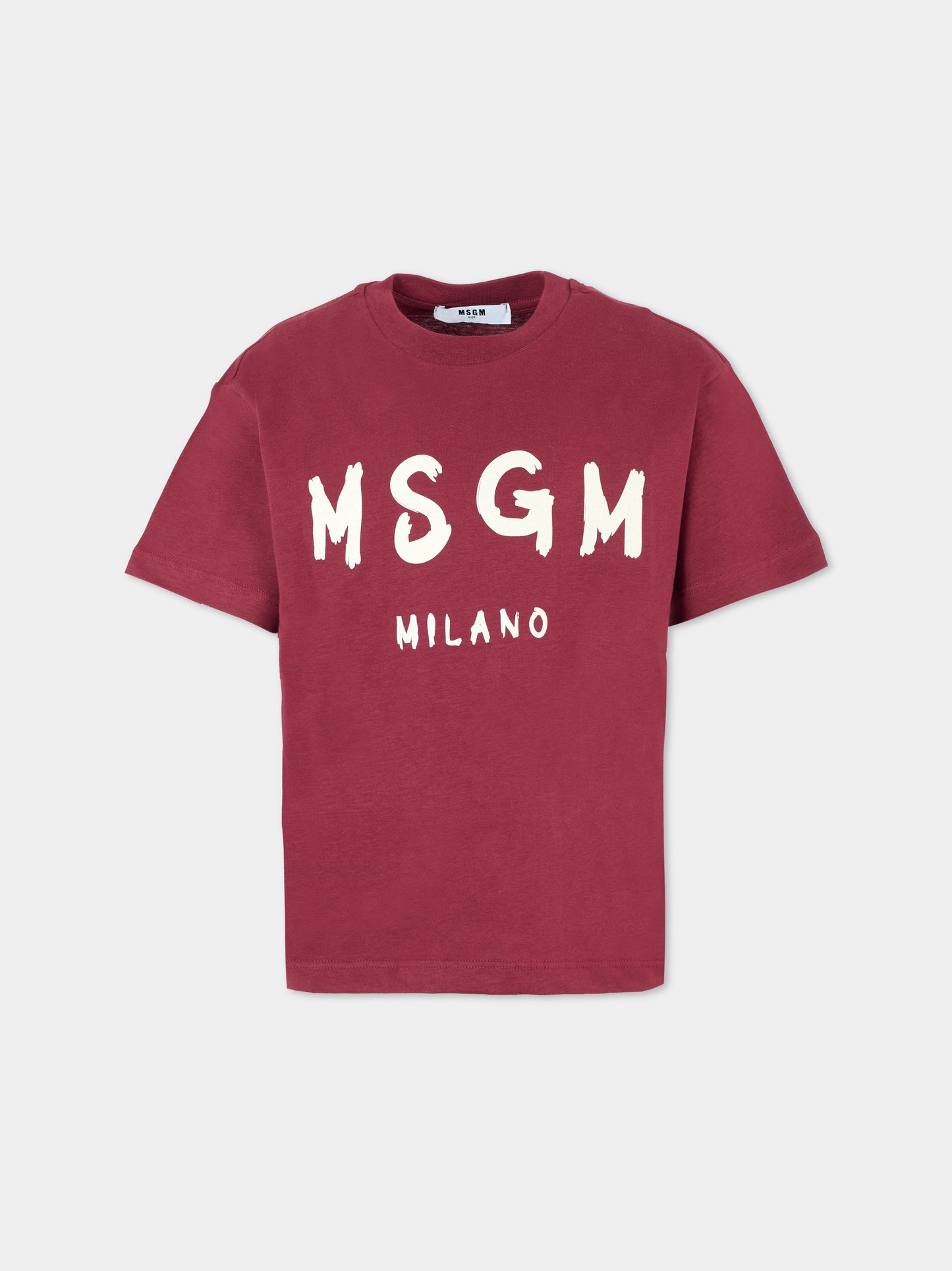 T-shirt bordeaux per bambini con logo bianco,Msgm Kids,F5MSJUTH007 MS034