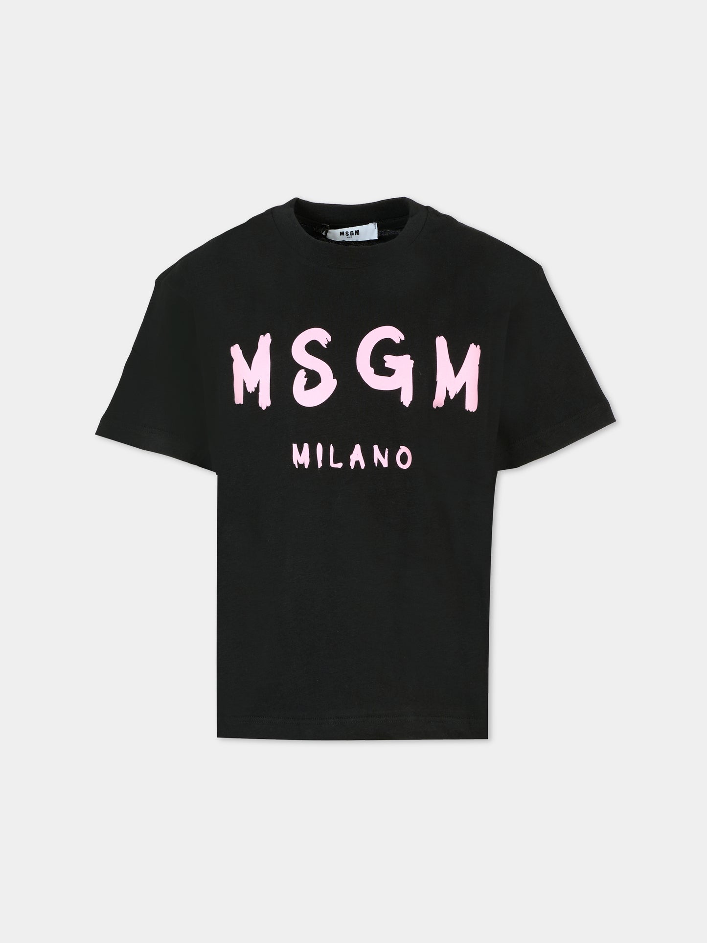 T-shirt nera per bambina con logo rosa,Msgm Kids,F5MSJUTH007 110/83