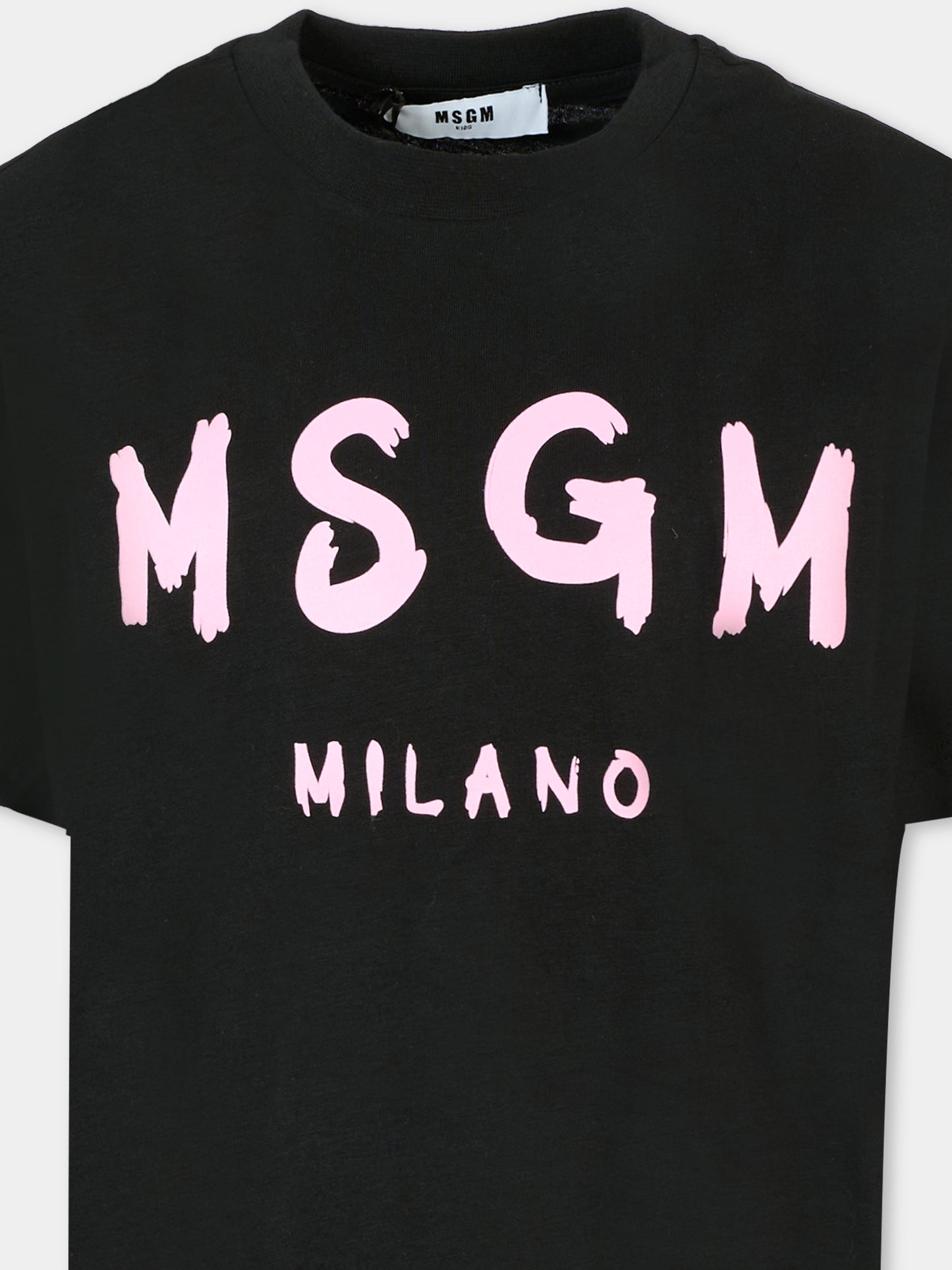 T-shirt nera per bambina con logo rosa,Msgm Kids,F5MSJUTH007 110/83