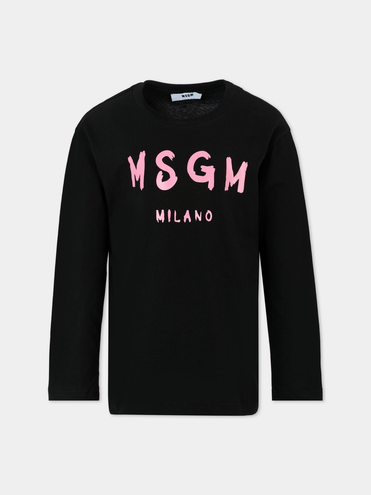 T-shirt nera per bambina con logo rosa,Msgm Kids,F5MSJUTH008 110/83
