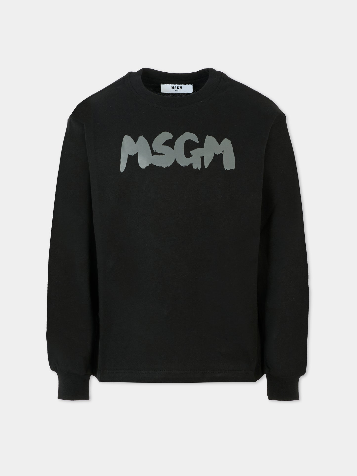 T-shirt nera per bambini con logo grigio,Msgm Kids,F5MSJUTH010 110