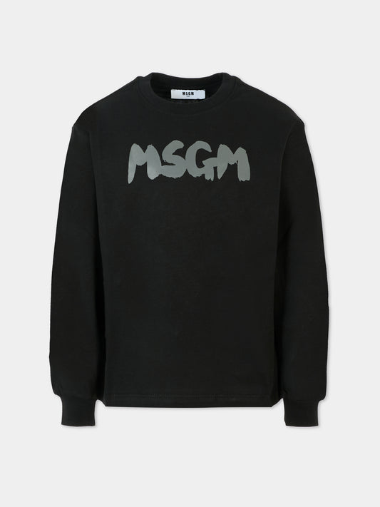 T-shirt nera per bambini con logo grigio,Msgm Kids,F5MSJUTH010 110