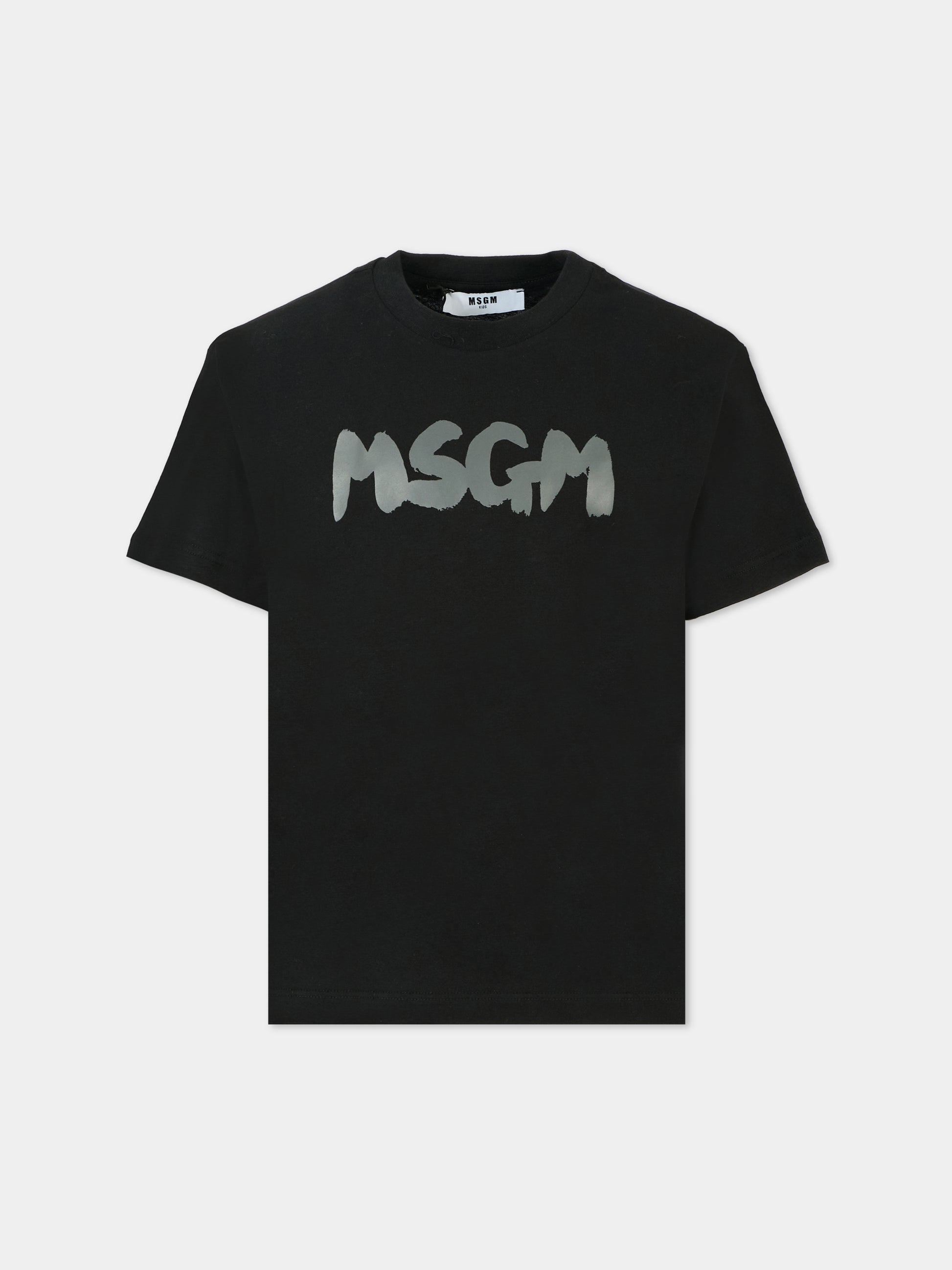 T-shirt nera per bambini con logo grigio,Msgm Kids,F5MSJUTH011 110