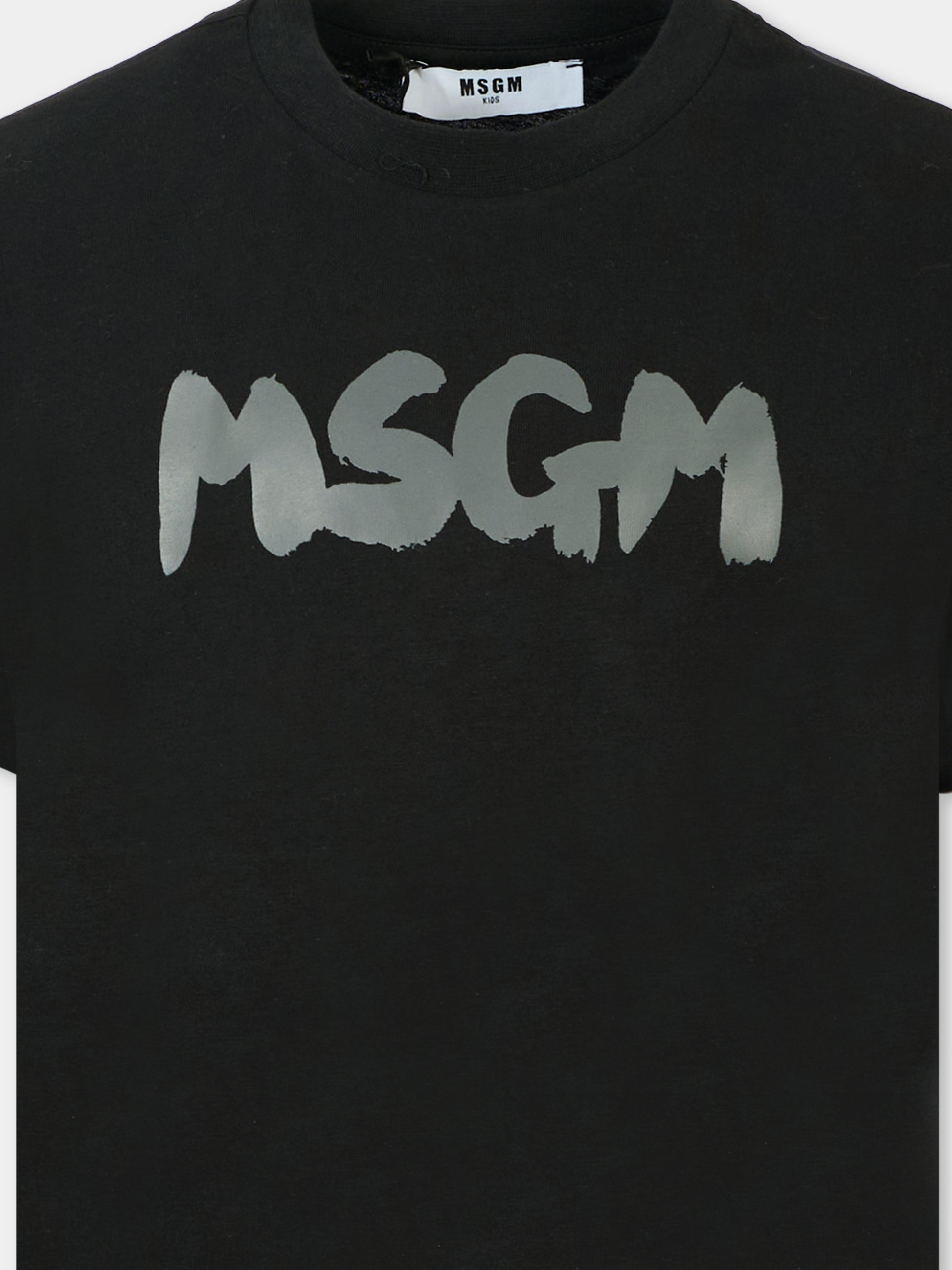 T-shirt nera per bambini con logo grigio,Msgm Kids,F5MSJUTH011 110