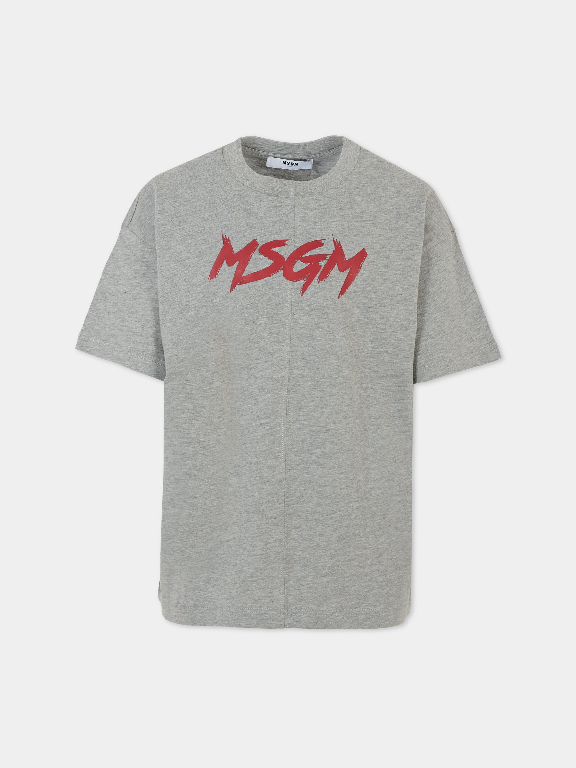 T-shirt grigia per bambino con logo rosso,Msgm Kids,F5MSJUTH050 104