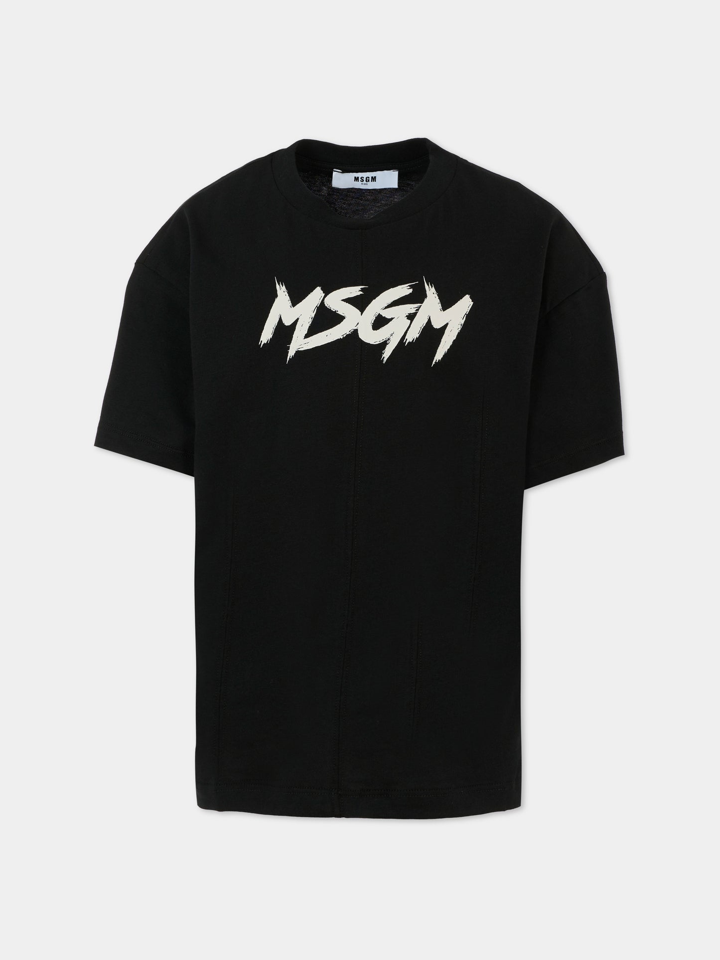 T-shirt nera per bambino con logo avorio,Msgm Kids,F5MSJUTH050 110/38