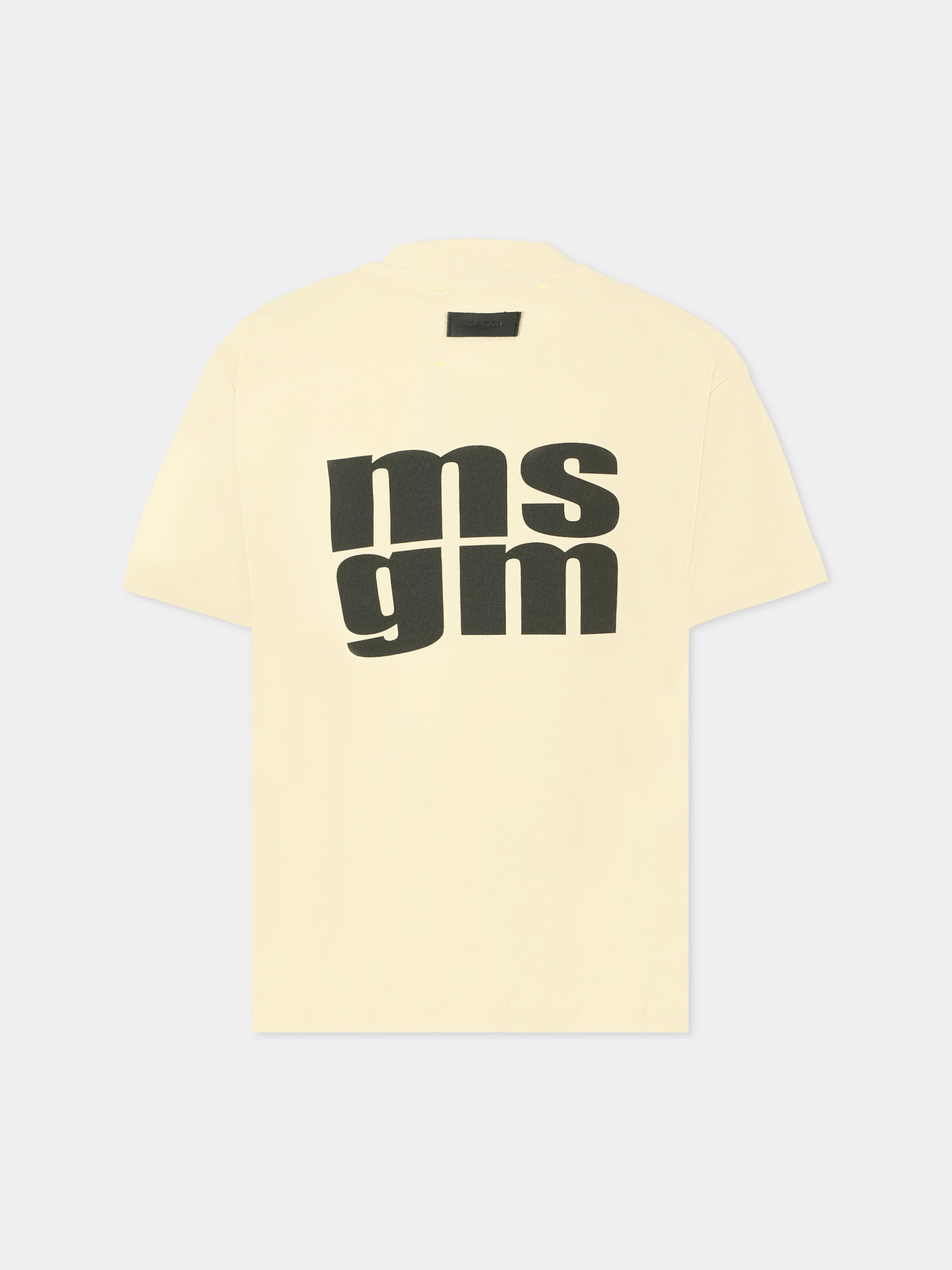 T-shirt beige per bambina con logo nero,Msgm Kids,F5MSJUTH056 MS041