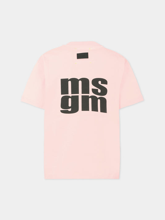 T-shirt rosa per bambina con logo nero,Msgm Kids,F5MSJUTH056 MS044