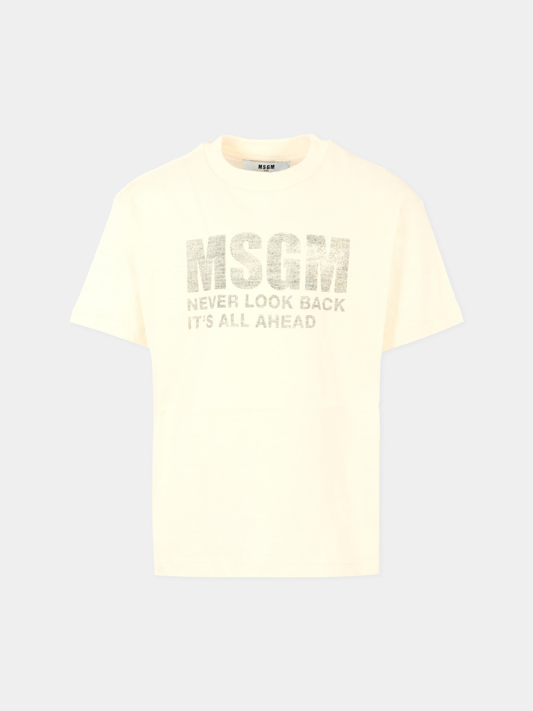 T-shirt avorio per bambini con logo,Msgm Kids,F5MSJUTH087 013