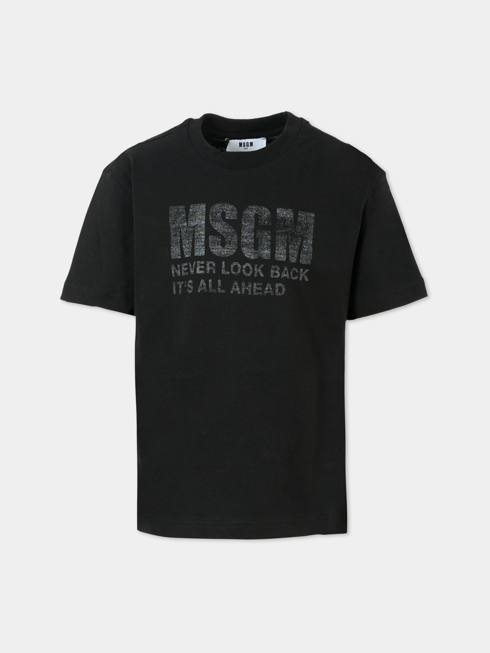 T-shirt nera per bambini con logo,Msgm Kids,F5MSJUTH087 110
