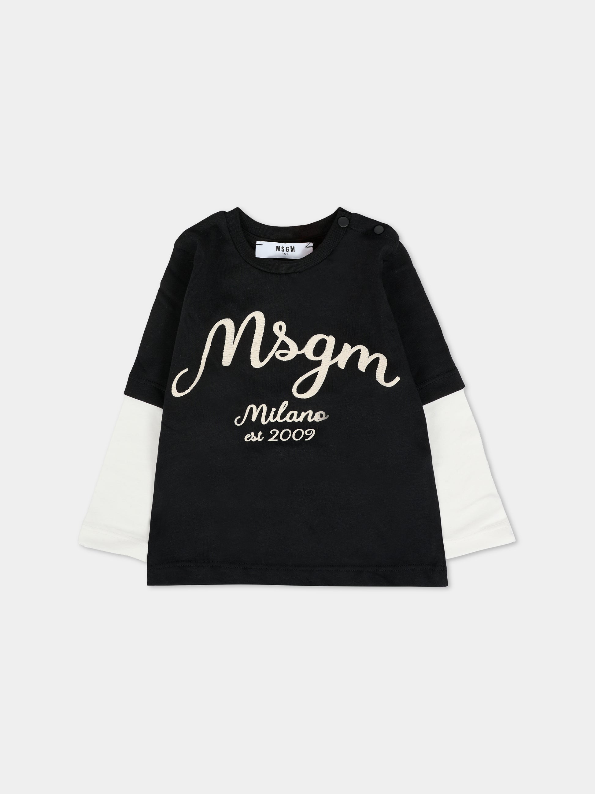 T-shirt nera per neonato con logo,Msgm Kids,F5MSNBTH297 110