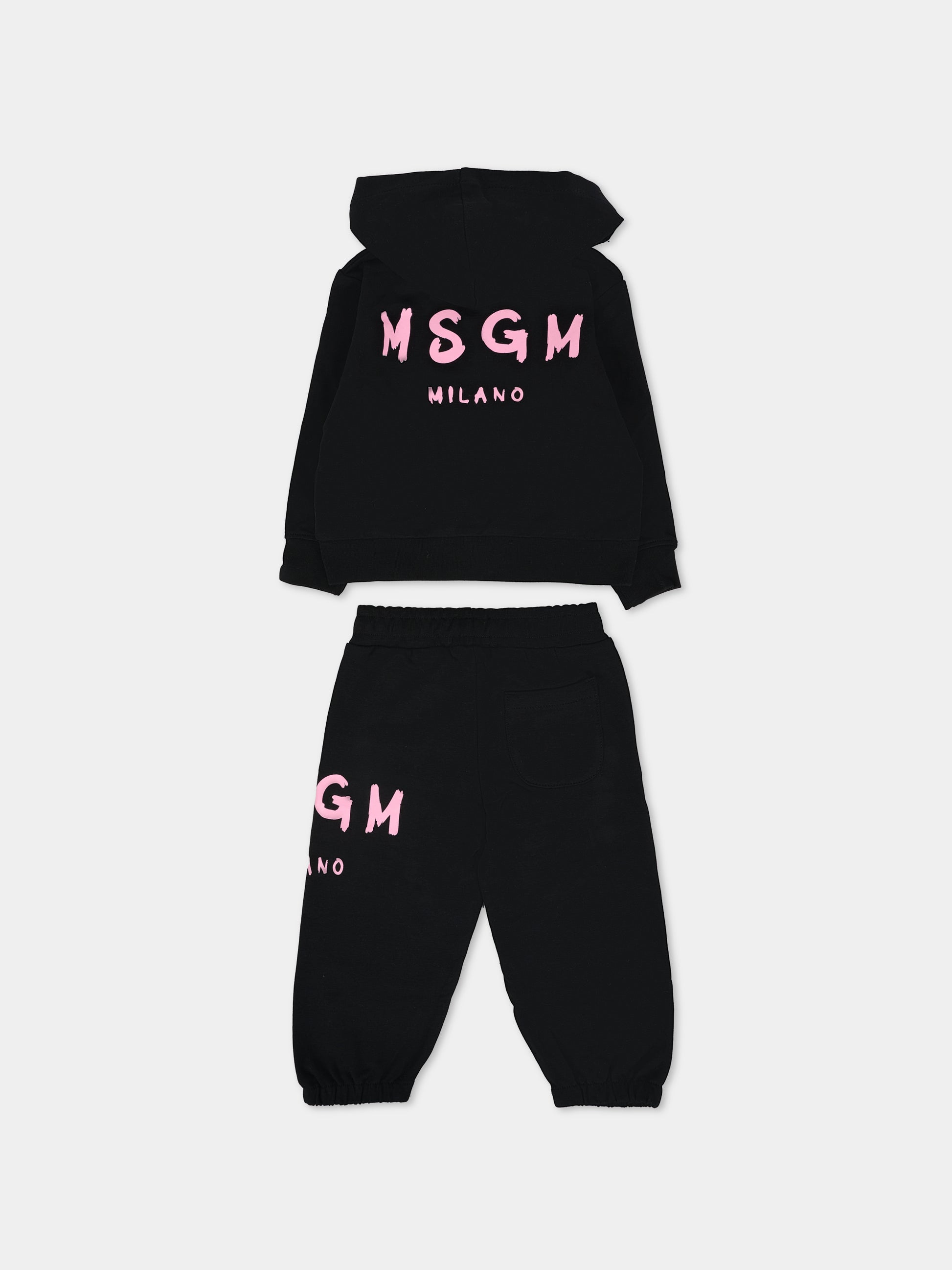 Completo nero per neonata con logo rosa,Msgm Kids,F5MSUNSF280 110/83