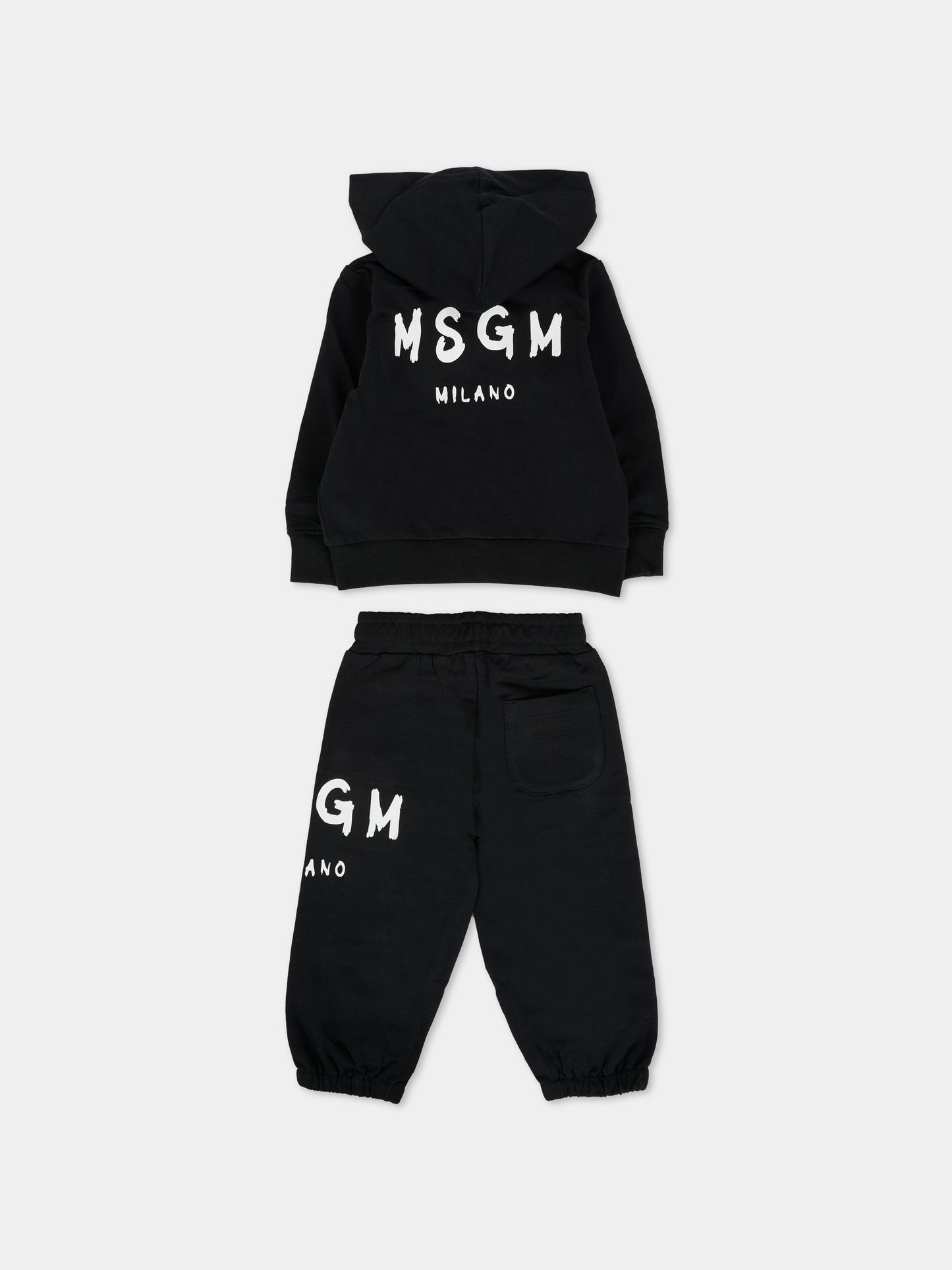 Completo nero per neonati con logo bianco,Msgm Kids,F5MSUNSF280 110
