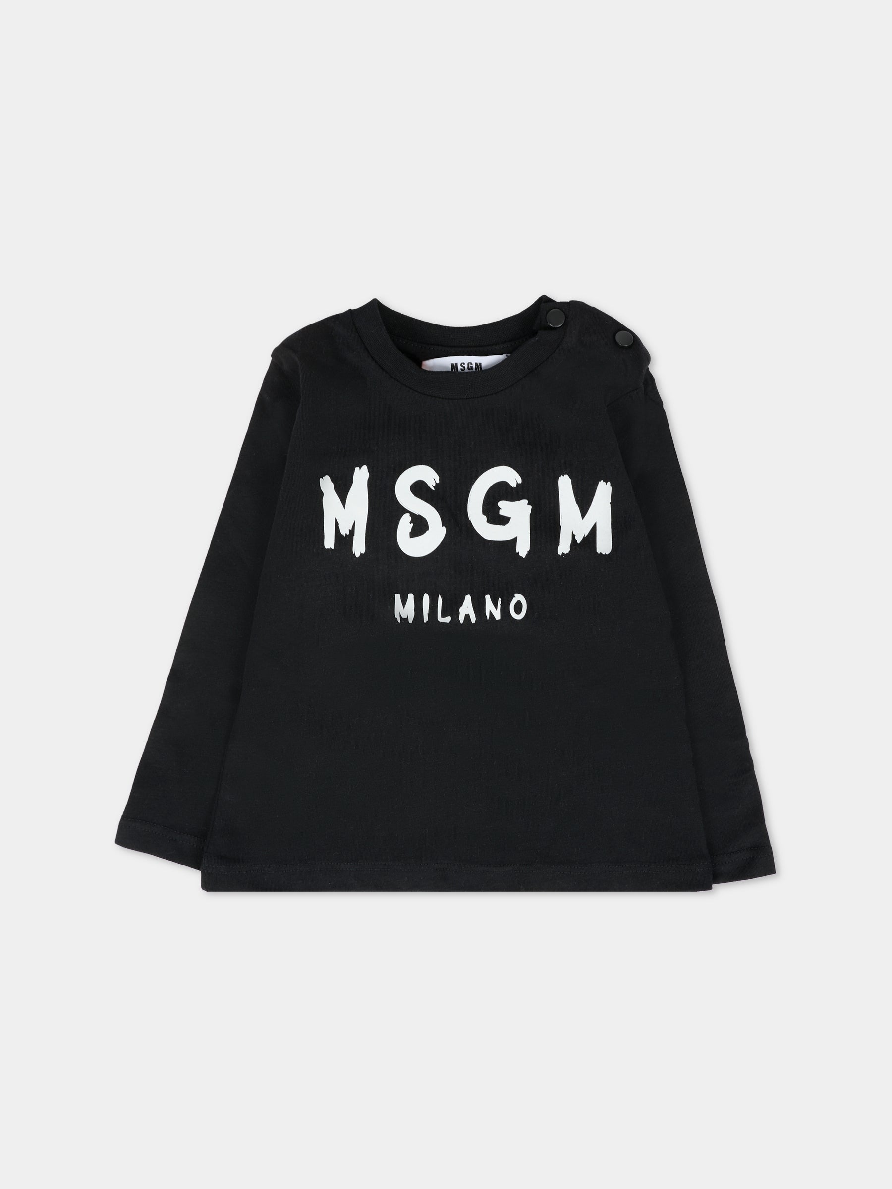 T-shirt nera per neonati con logo,Msgm Kids,F5MSUNTH283 110