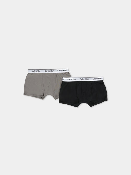 Set boxer nero per bambino con logo,Calvin Klein Kids,25WCAB70B700506 0UA