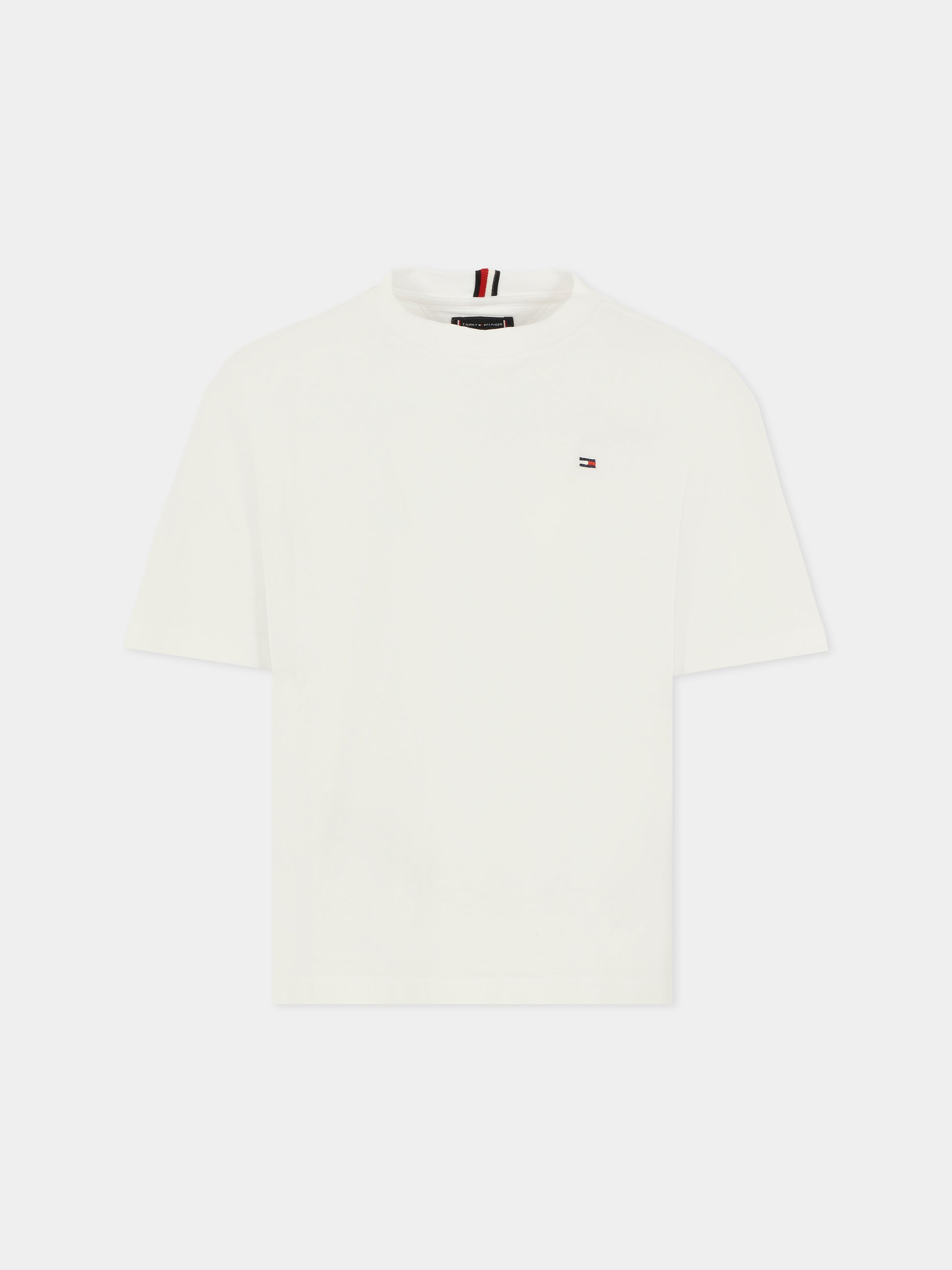T-shirt bianca per bambini con bandierina ricamata,Tommy Hilfiger Junior,25WTHKB0KB09646 YBR