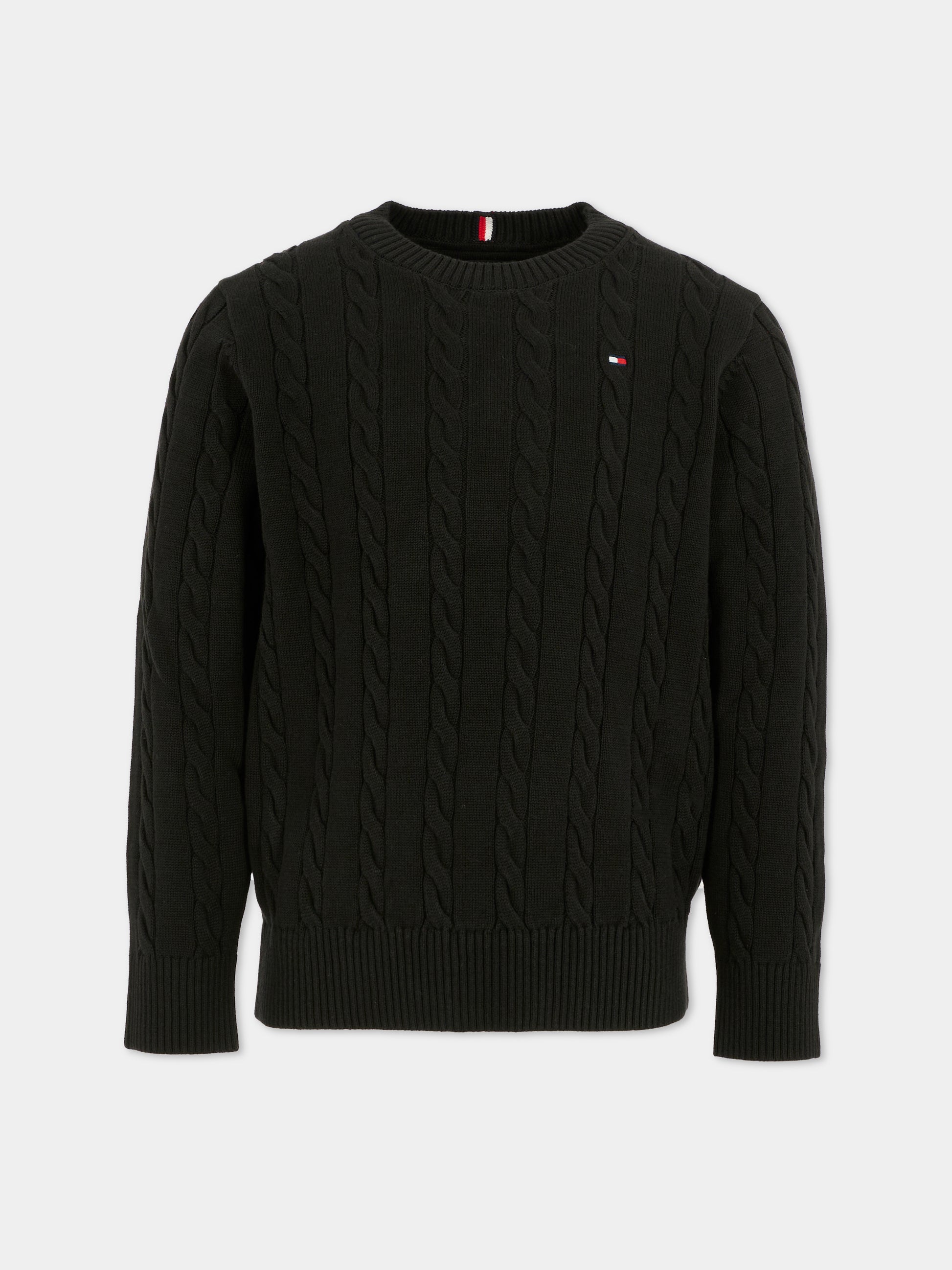 Maglione nero per bambini con bandierina,Tommy Hilfiger Junior,25WTHKB0KB09753 BDS