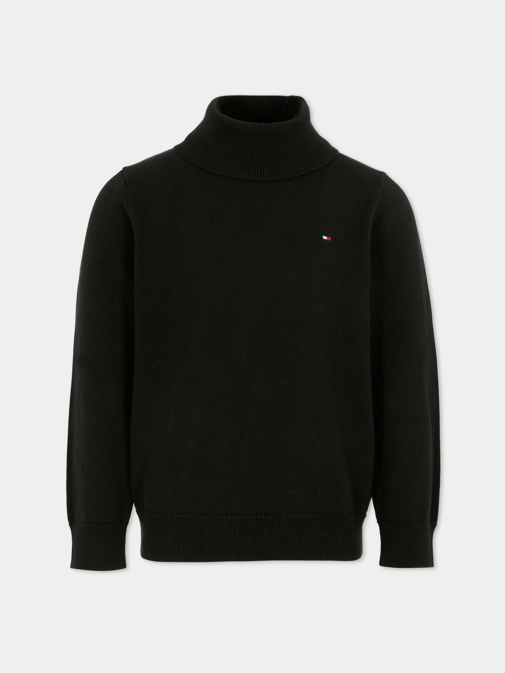 Dolcevita nero per bambino con bandierina,Tommy Hilfiger Junior,25WTHKB0KB09976 BDS