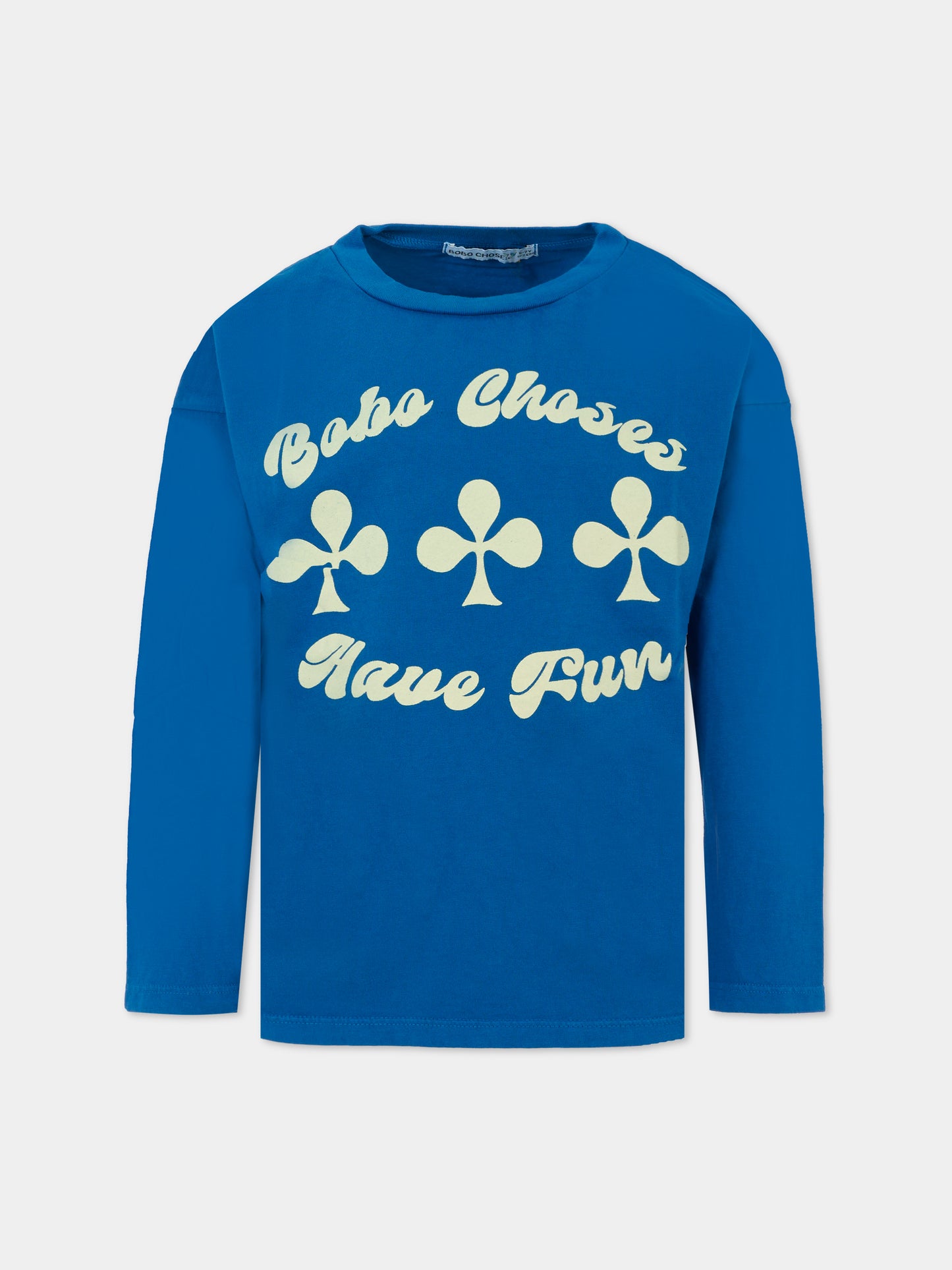 T-shirt azzurra per bambini con logo e scritta,Bobo Choses,B225AC008