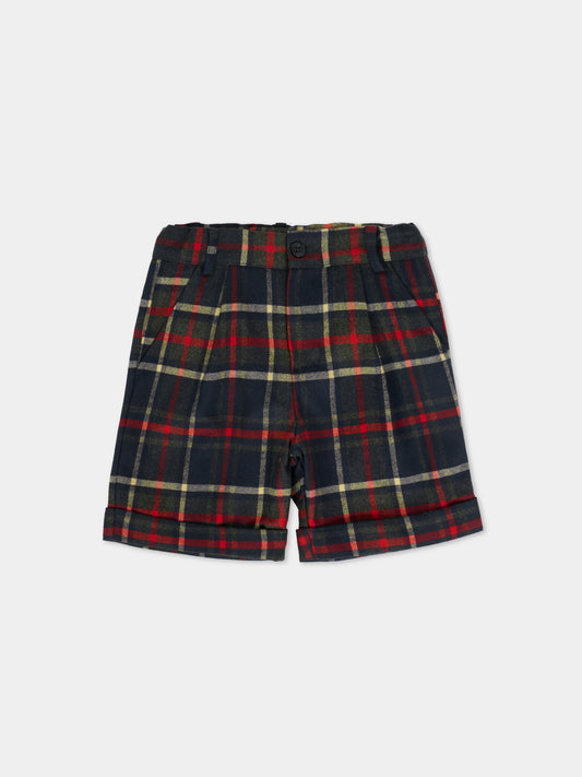 Shorts blu per neonato con motivo a quadri,Patachou,PAP CL4133370 Z0133