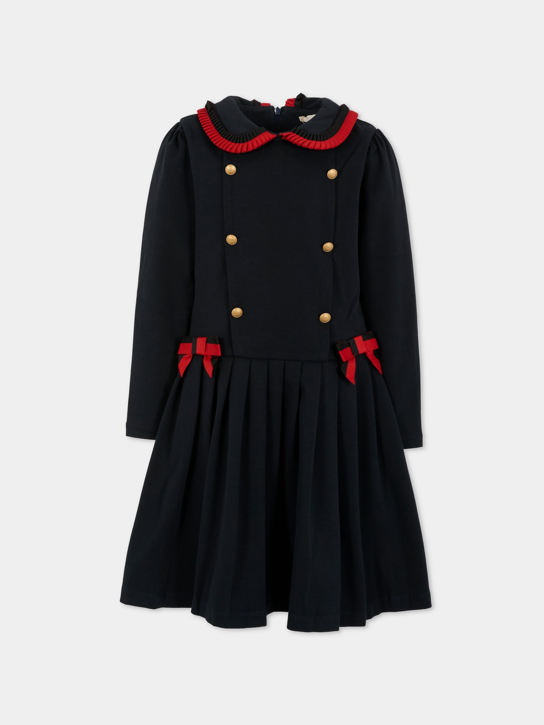 Vestito blu per bambina con fiocchi,Patachou,PAP VET4133262 360