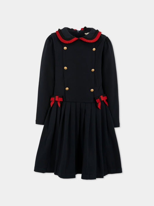 Vestito blu per bambina con fiocchi,Patachou,PAP VET4133262 360