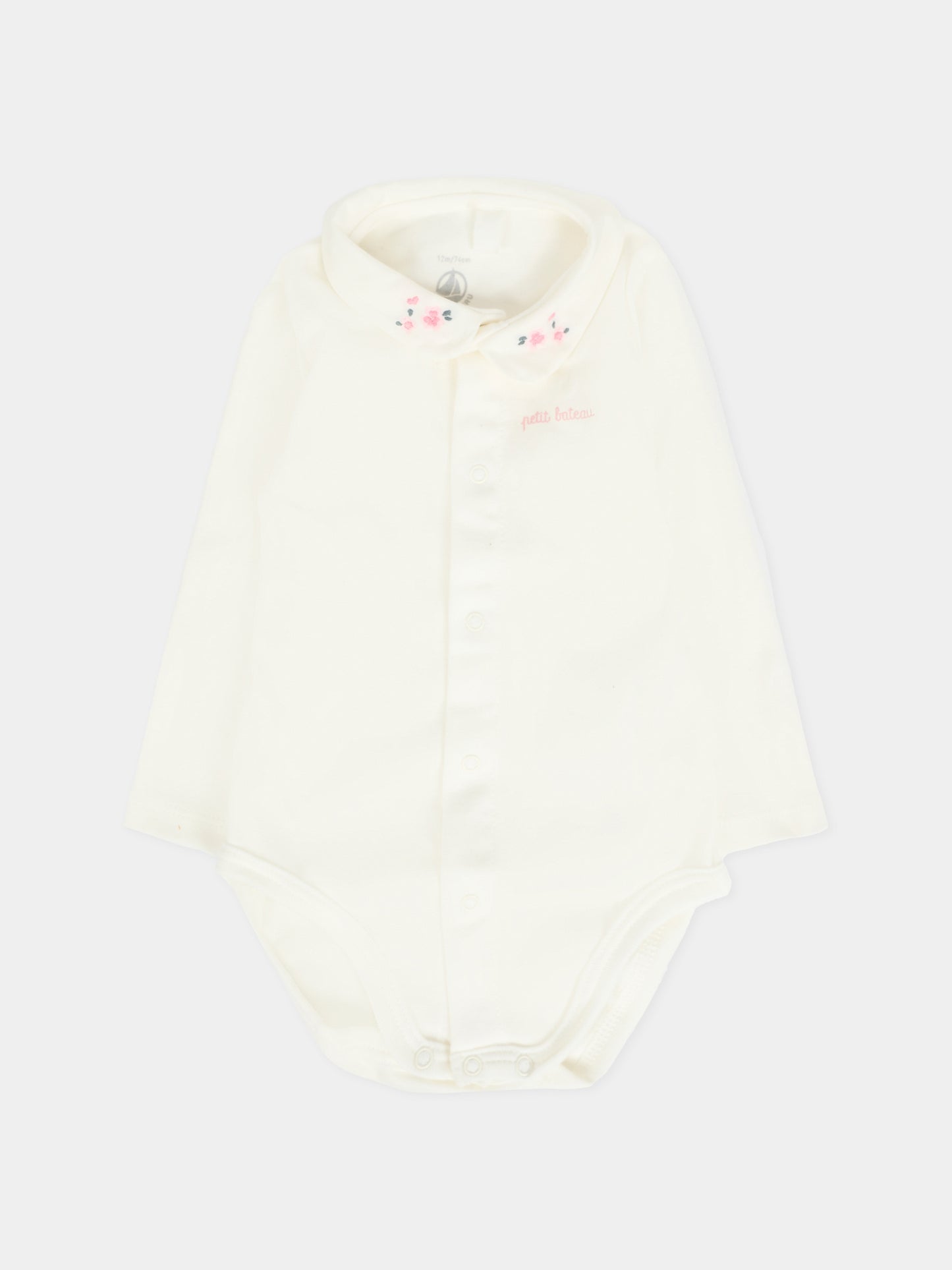 Body avorio per neonata con fiori ricamati,Petit Bateau,A0EKL 03