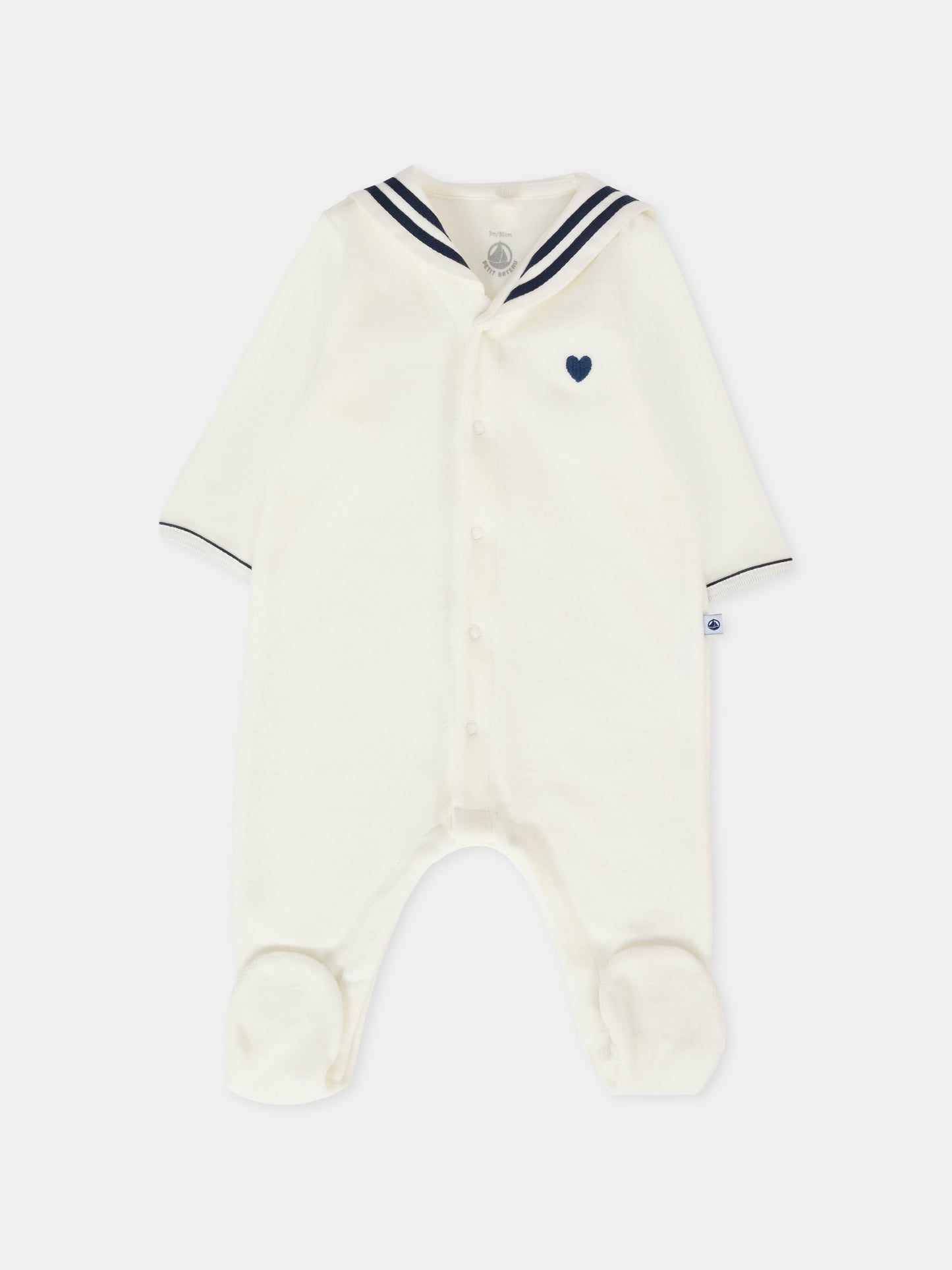 Tutina bianca per neonato con cuore,Petit Bateau,A0DQP 01