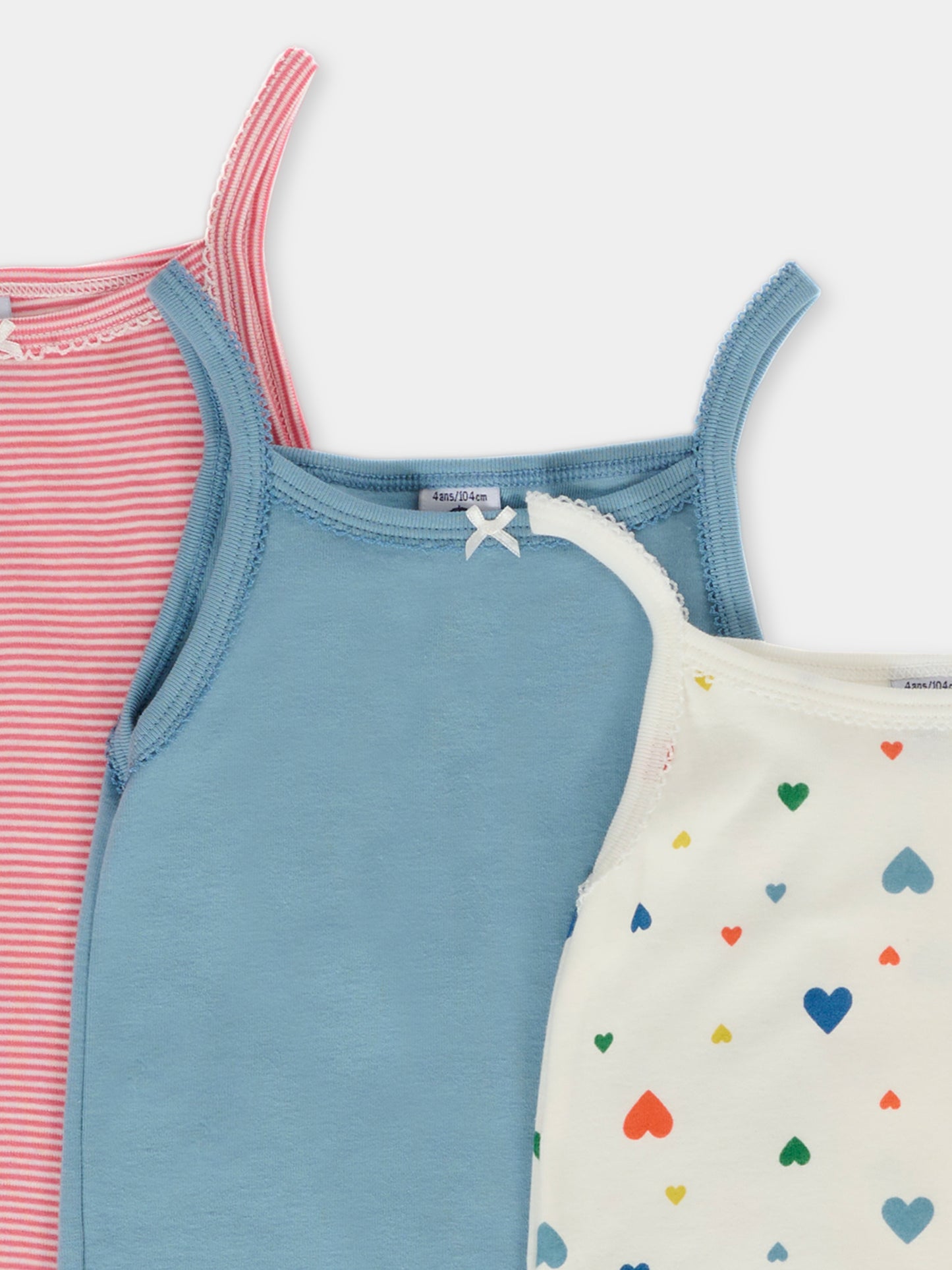 Set canotte multicolor per bambina con cuori,Petit Bateau,A0E78 00
