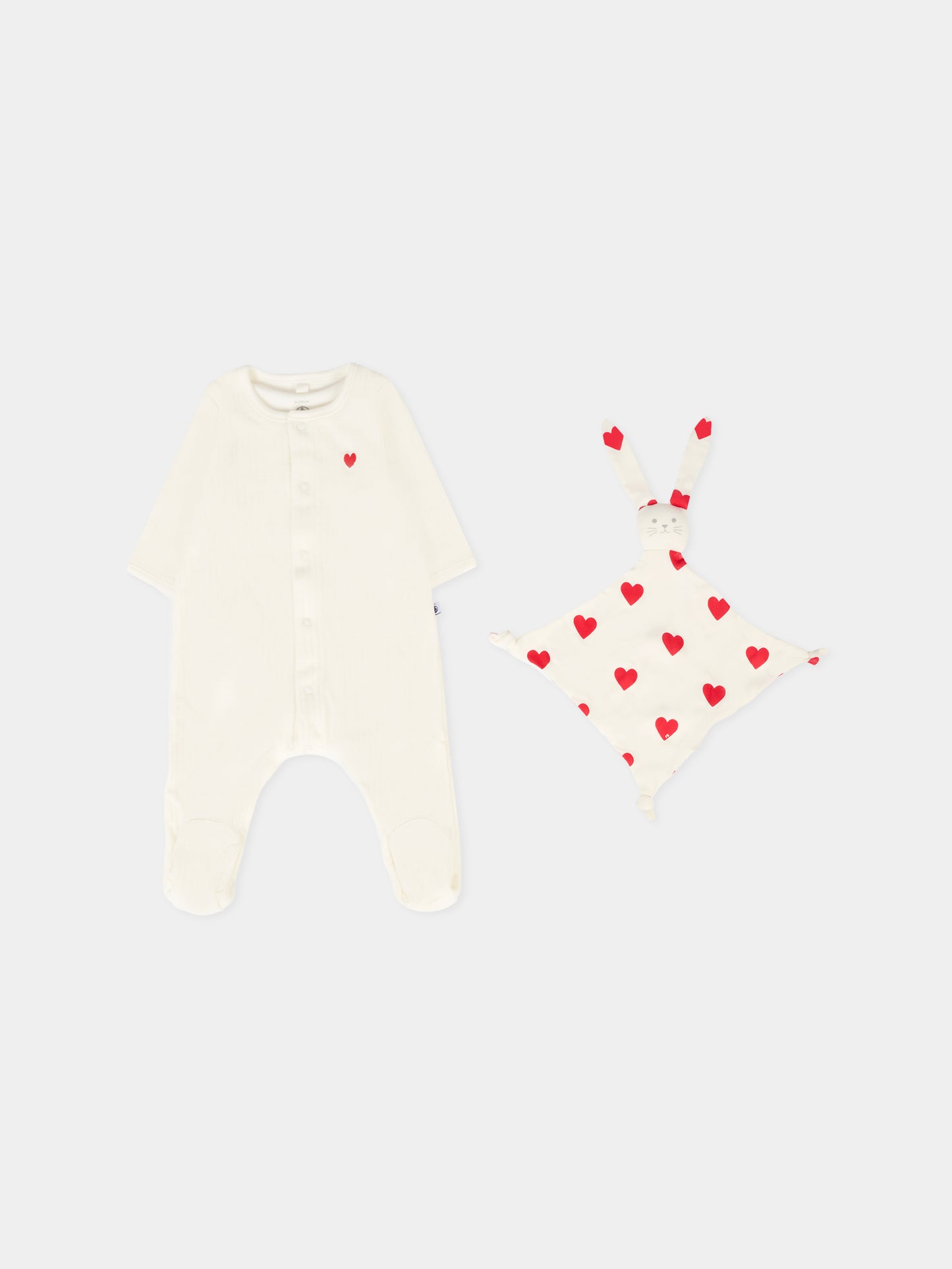 Set pigiama bianco per neonati con cuori,Petit Bateau,A0CJ8 00