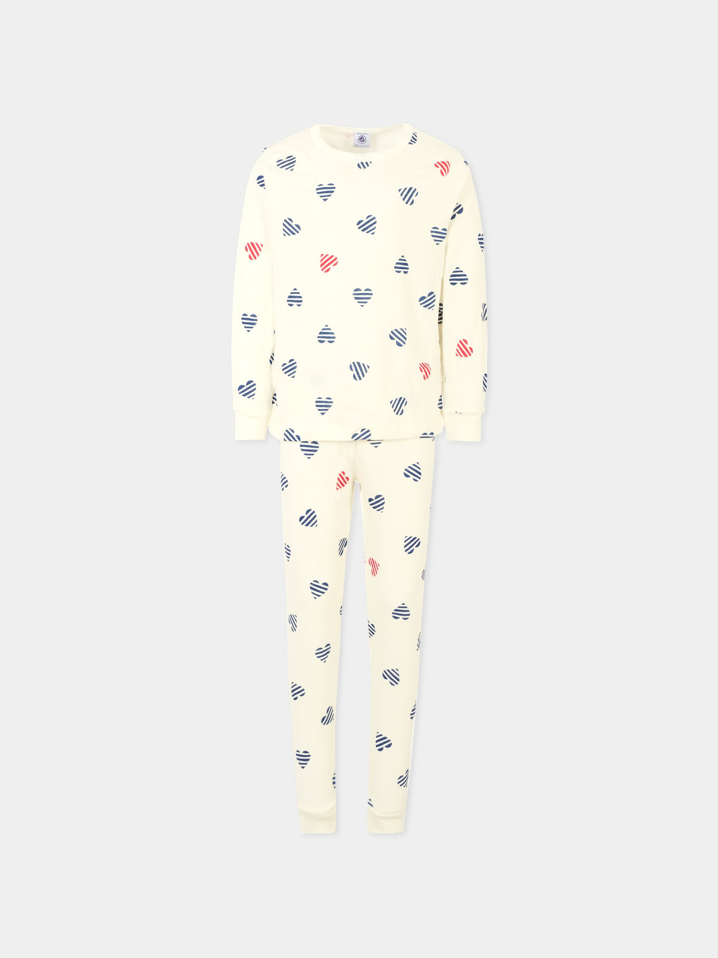Pigiama bianco per bambina con cuori blu e rosso,Petit Bateau,A0CLU 01