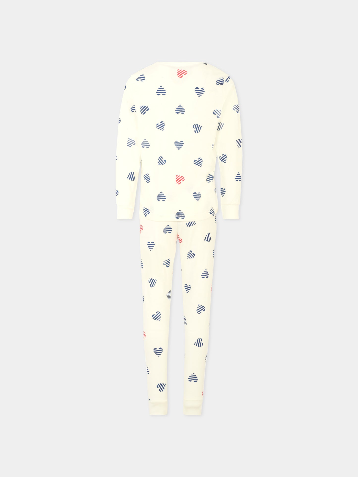 Pigiama bianco per bambina con cuori blu e rosso,Petit Bateau,A0CLU 01